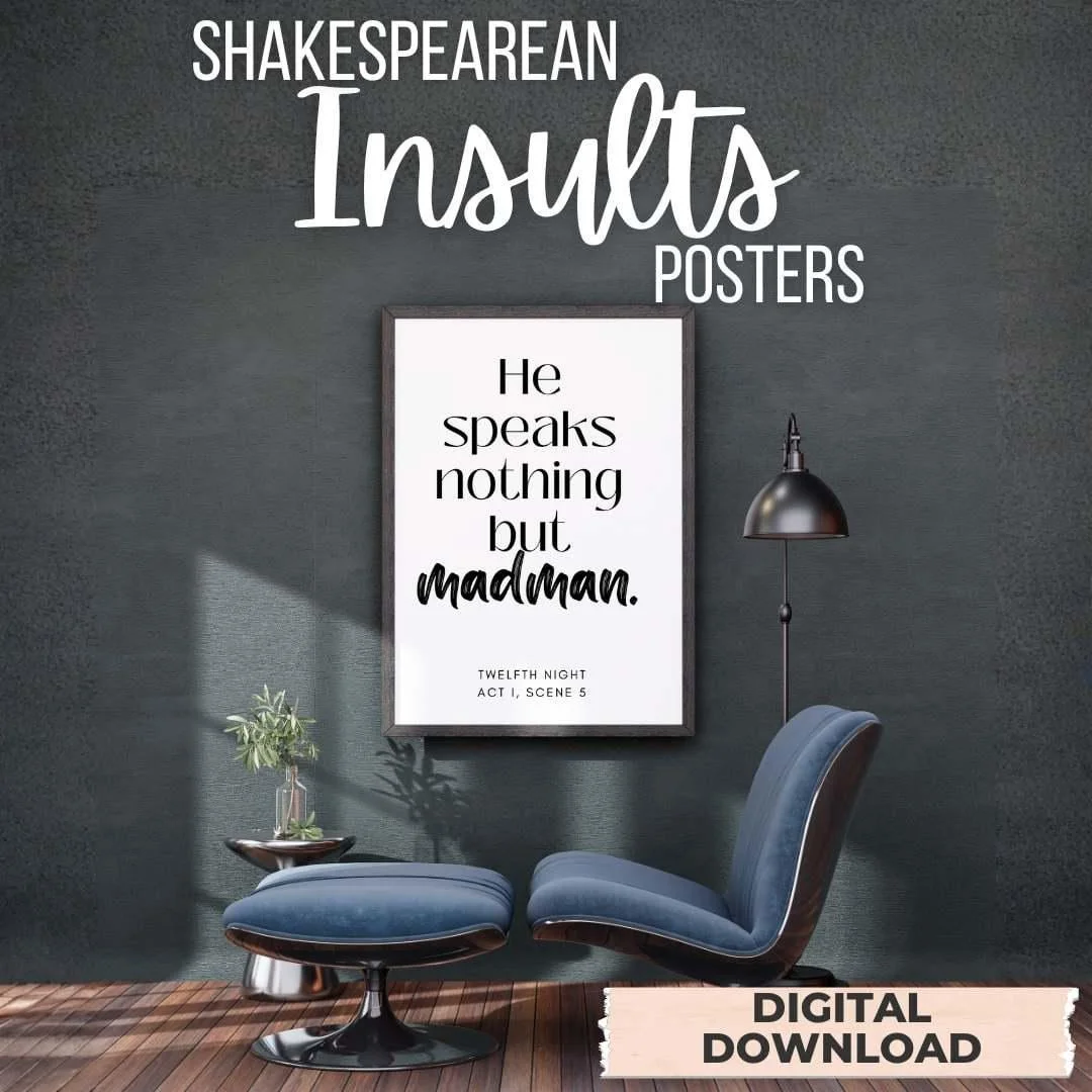 Shakespeare Insults Posters - PDF Digital Download
#ShakespeareInsults #MinimalistClassroom #LiteraturePoster #EnglishPoster #FunnyEnglish #ShakespearePosters #TeacherGift #ShakespearePoster #ClassroomWallDecor #FunnyShakespeare