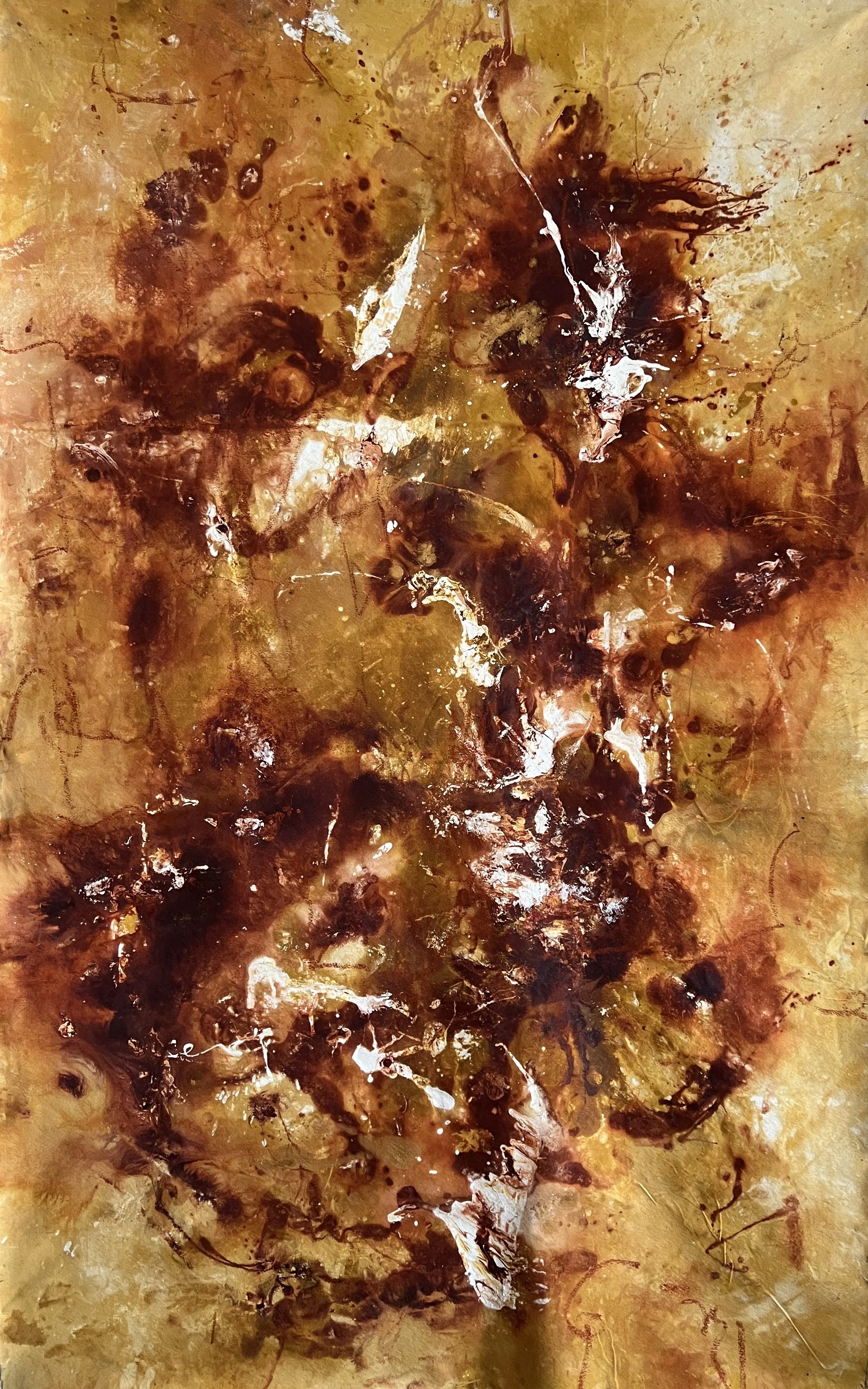 FIRE DANCE, mixed media on raw canvas, 93"x59"