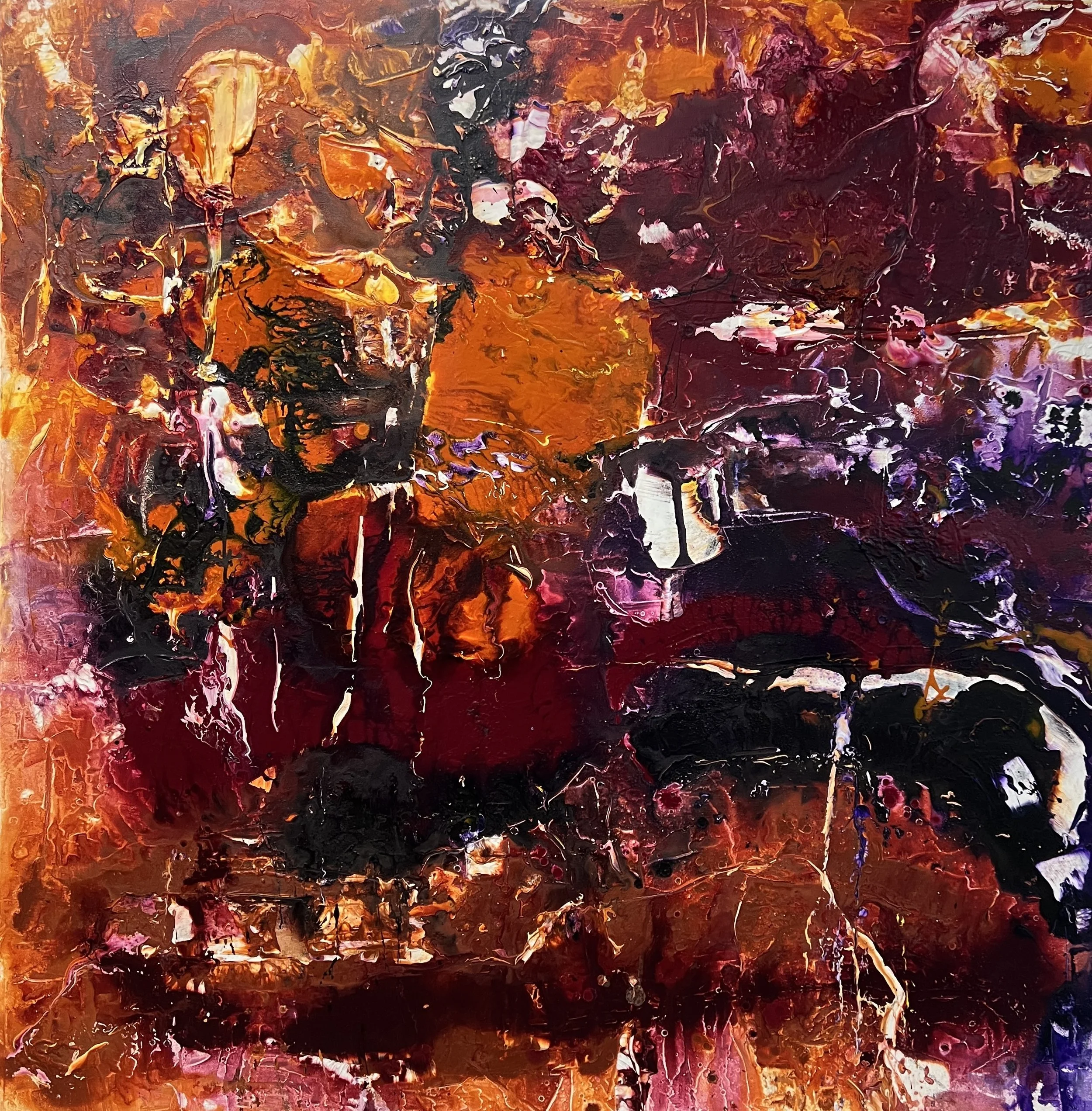 TRANSMUTING THROUGH FIRE, mixed media on canvas, 48"x48"