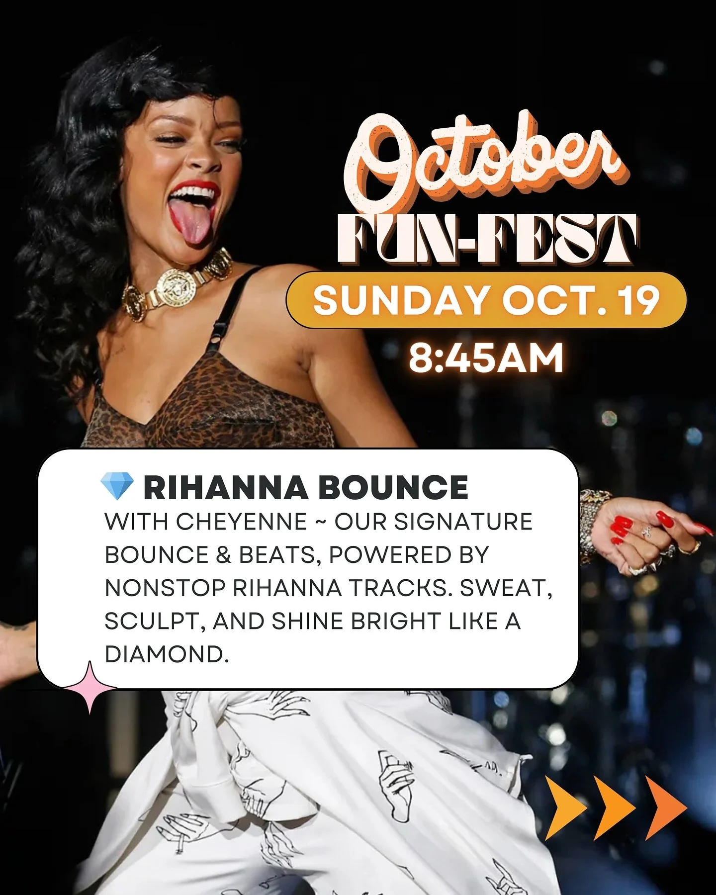 🎃 Only 2 more chances to join in on the October Fun-Fest!! 

✨Rihanna Bounce with @cheytil Sunday 10/19 8:45am

✨80&rsquo;s Pilates with @brett.haughey Thursday 10/30 8:30am - DRESS UP for this one!! Prize for best 80&rsquo;s fitness outfit 💛

Clas