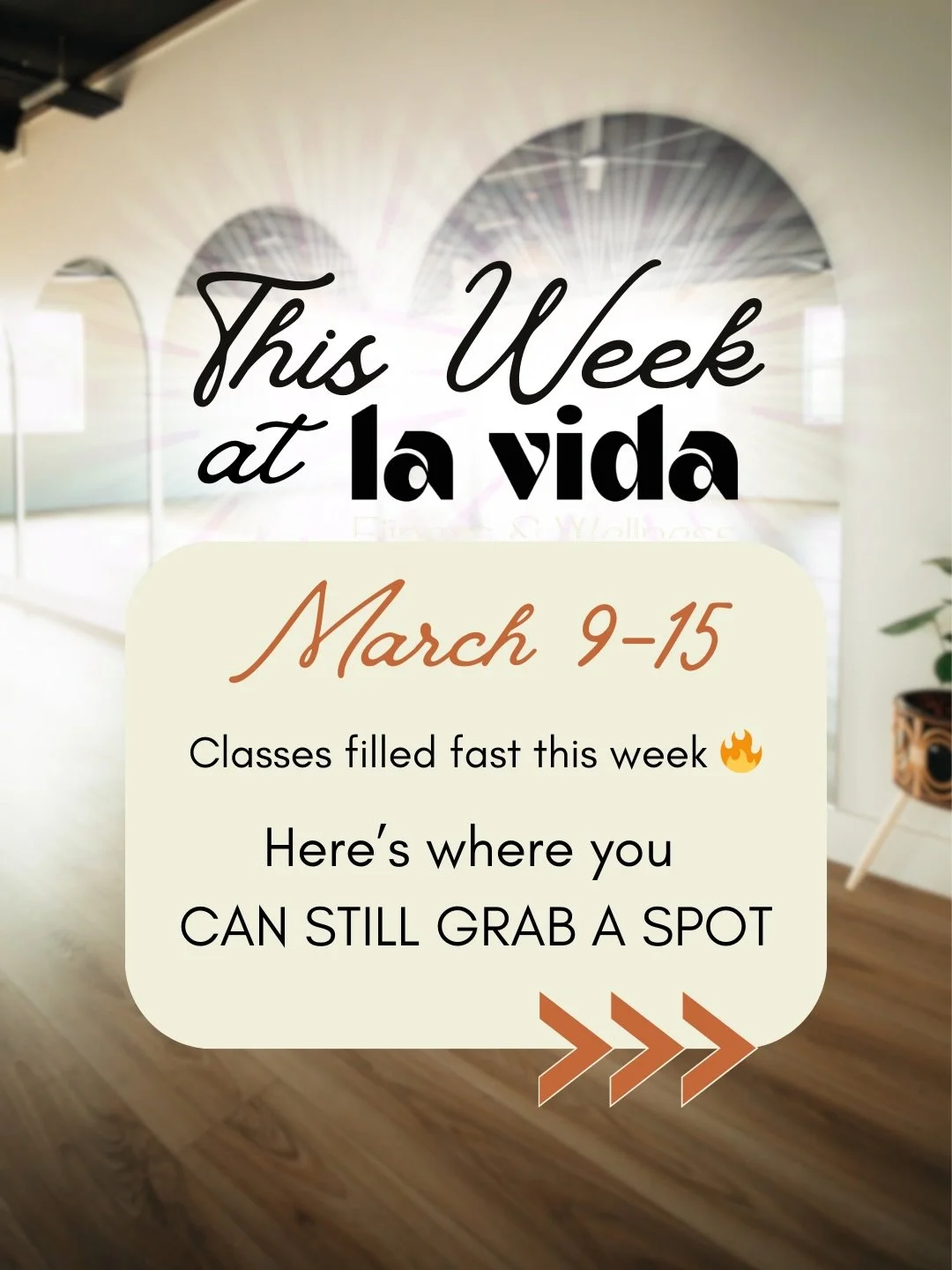 We&rsquo;re almost at max capacity! Swipe to see where you can still grab a spot.

We&rsquo;re sharing the classes that still have a few spots open. If the one you want is full, be sure to join the waitlist &mdash; spots open up all the time as plans