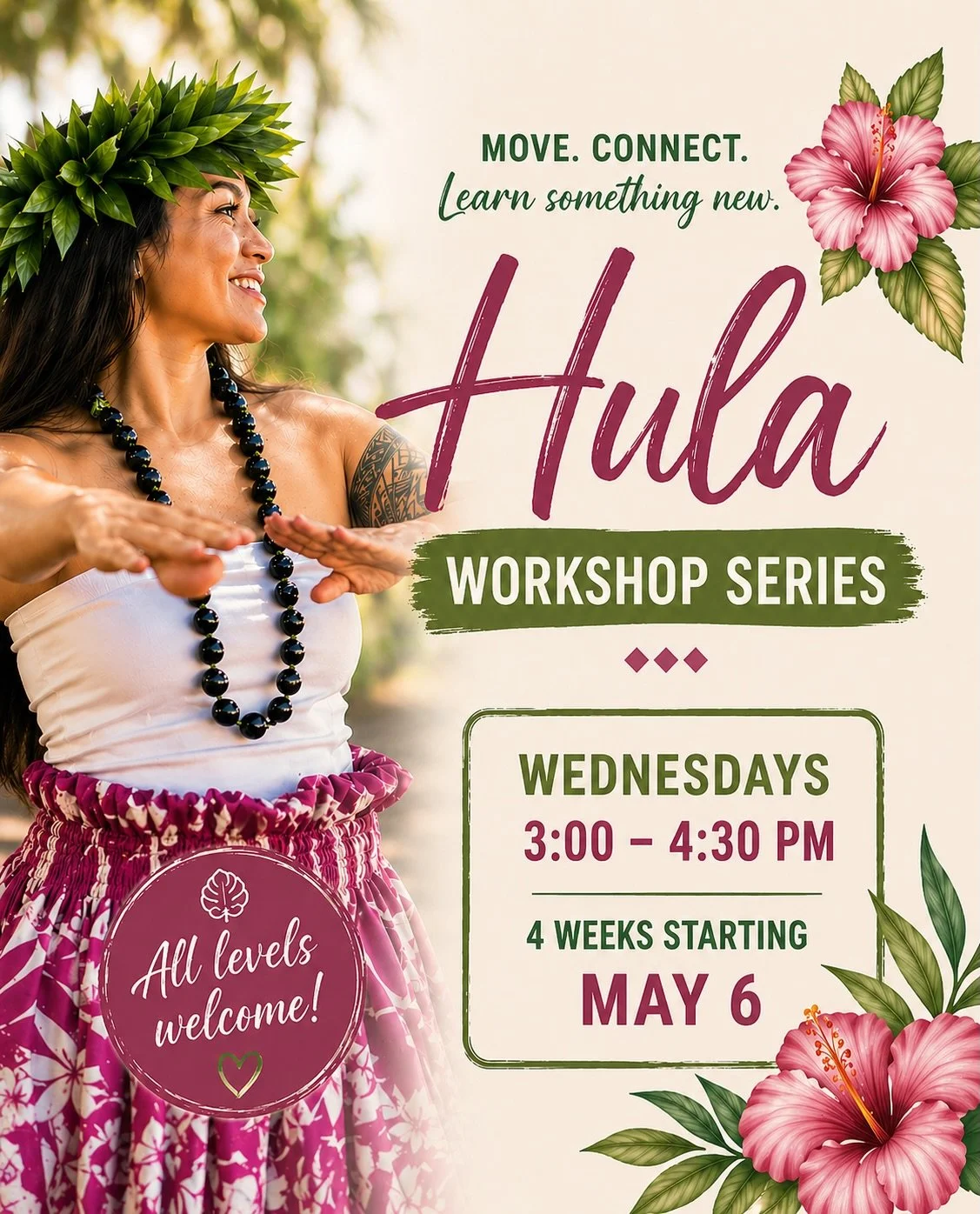 Hula is coming to La Vida 🌺
Move, connect, and learn something new.

4 week series: Wednesdays starting May 6

✨ For details &amp; registration ~ tap the 🔗 in our bio or use the QR code on second slide 

#lavidakauai #kauaifitness #kauaievents #hul