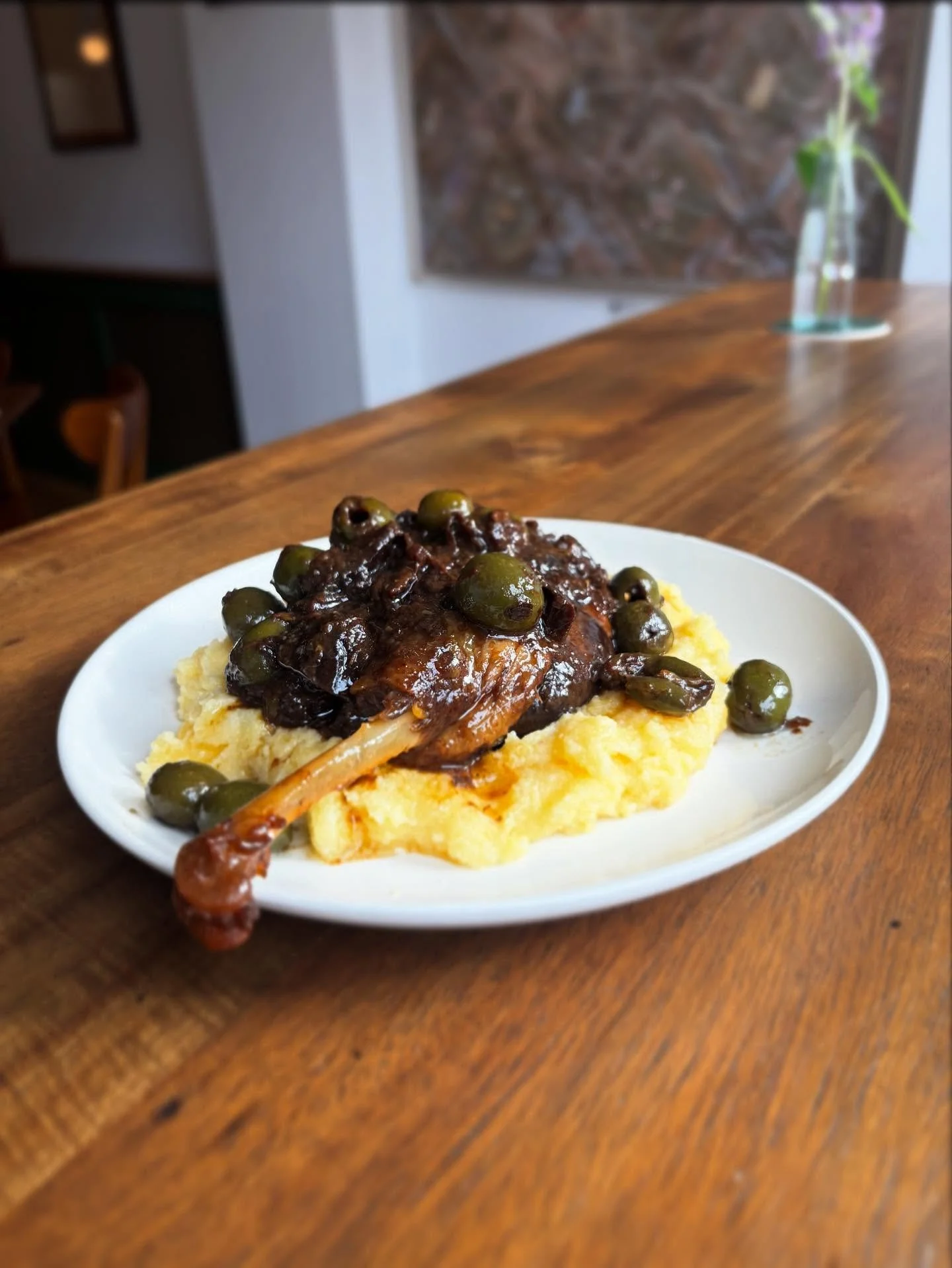 New menu items alert. Now serving:
Duck Agrodolce&ndash;Duck leg braised in red wine, dried plums, capers and olives, served over polenta. 
Fregola and little neck clams&ndash;the OG pasta with clam sauce, with white wine and garleeks.
Burrata and le