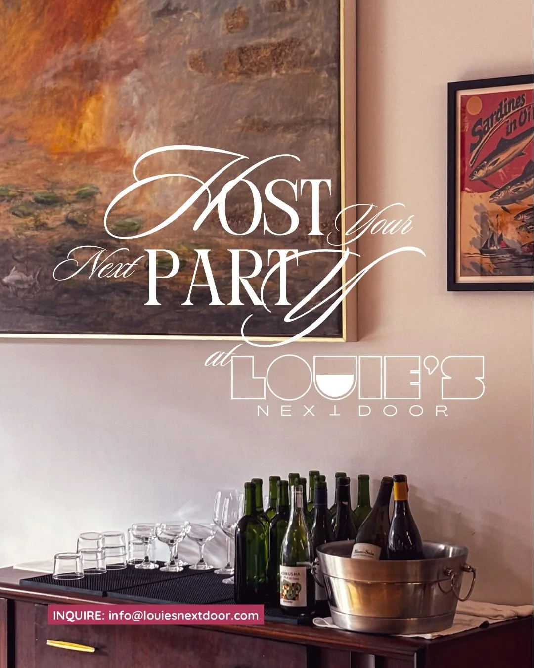 Host your next party at Louie's and let us do the heavy lifting. The chefs at DPNB and Louie's have put their heads together and crafted menu options for groups of 15 to 30 (give or take). Let us know how we can make your next event a little more Lou