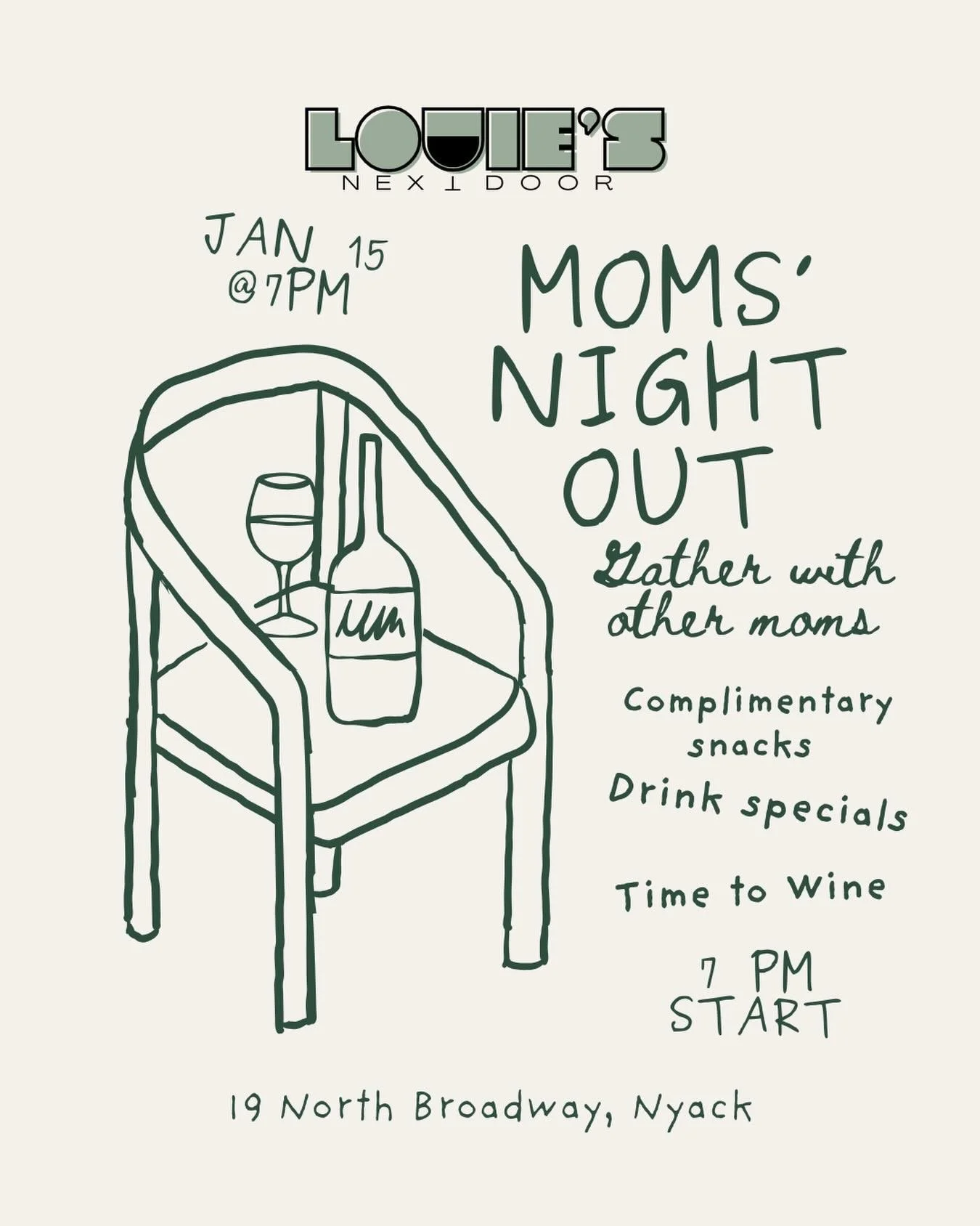 Cheers to keeping it together for the Holidays, The New Year and the winter break that seemed to take forever. Grab your fellow Mom&rsquo;s and come hang! You deserve it!