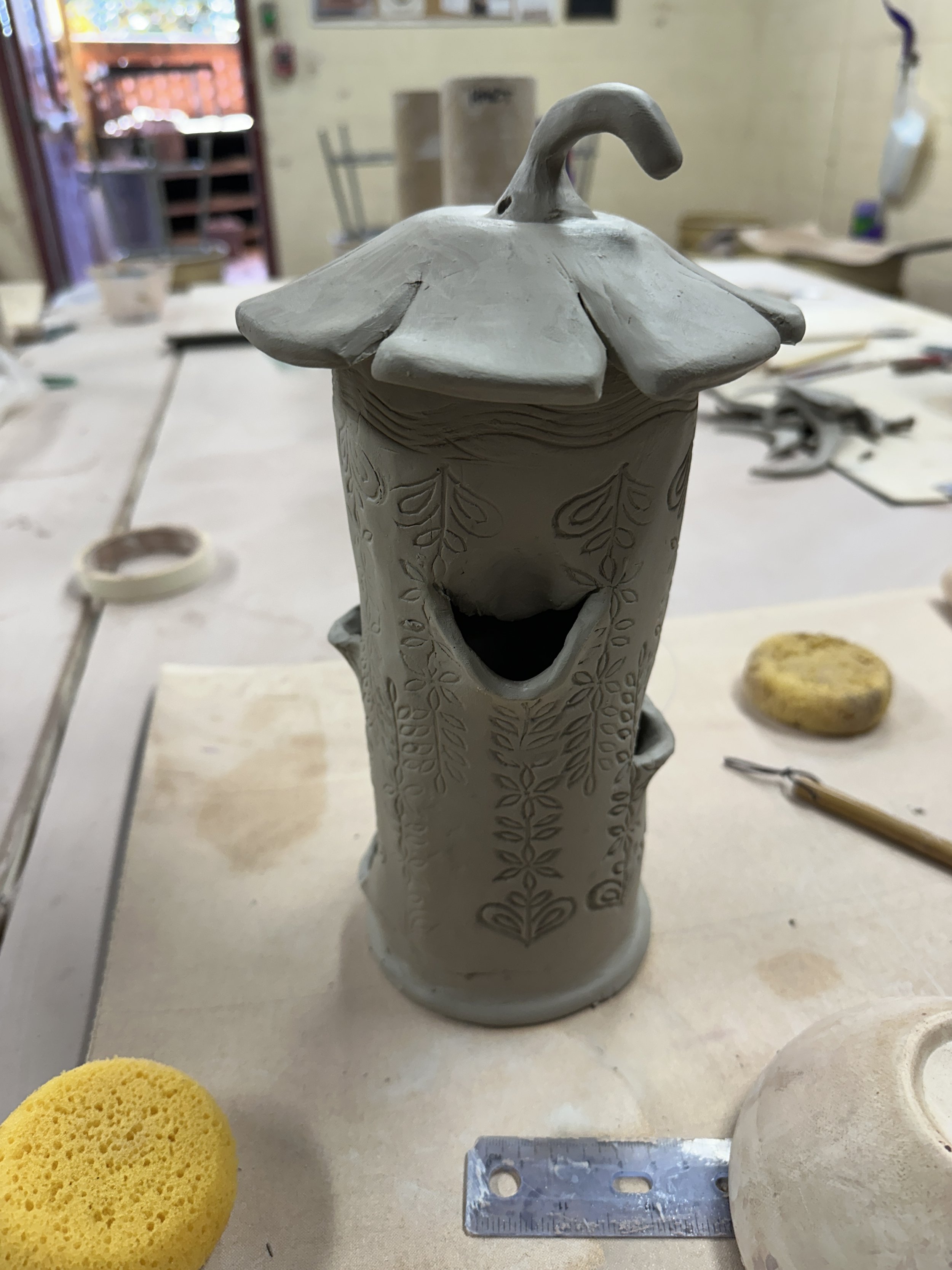 Bird feeder in an unfired form