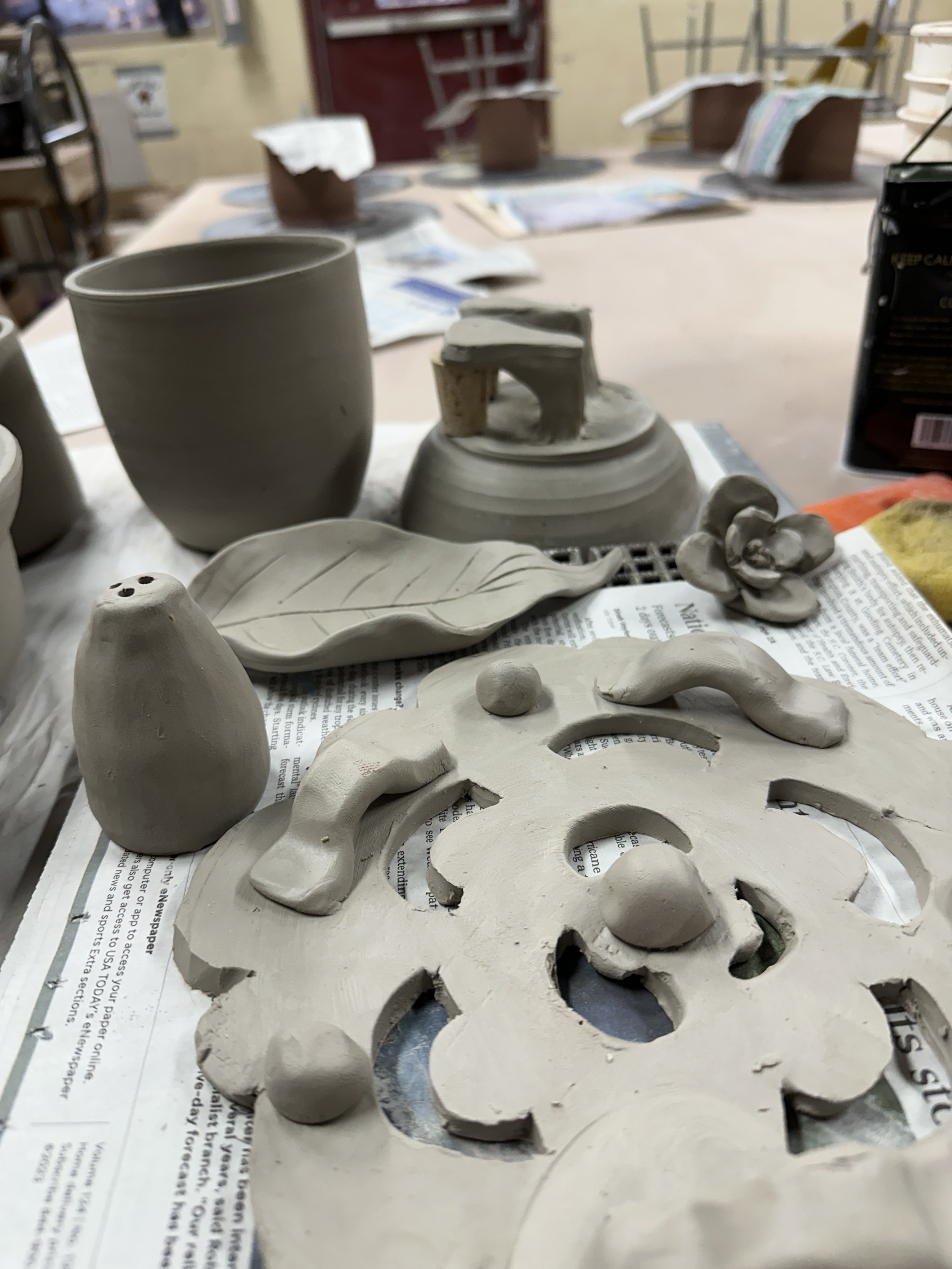 WIP Trivet - hopefully this will keep the hot pots off my counters. Other WIPs in the background