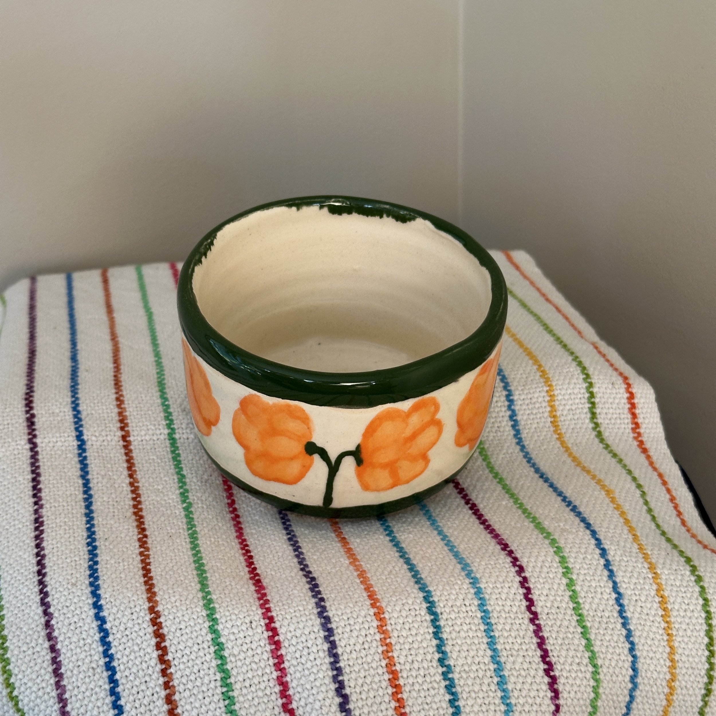 Orange flower jar/bowl interior