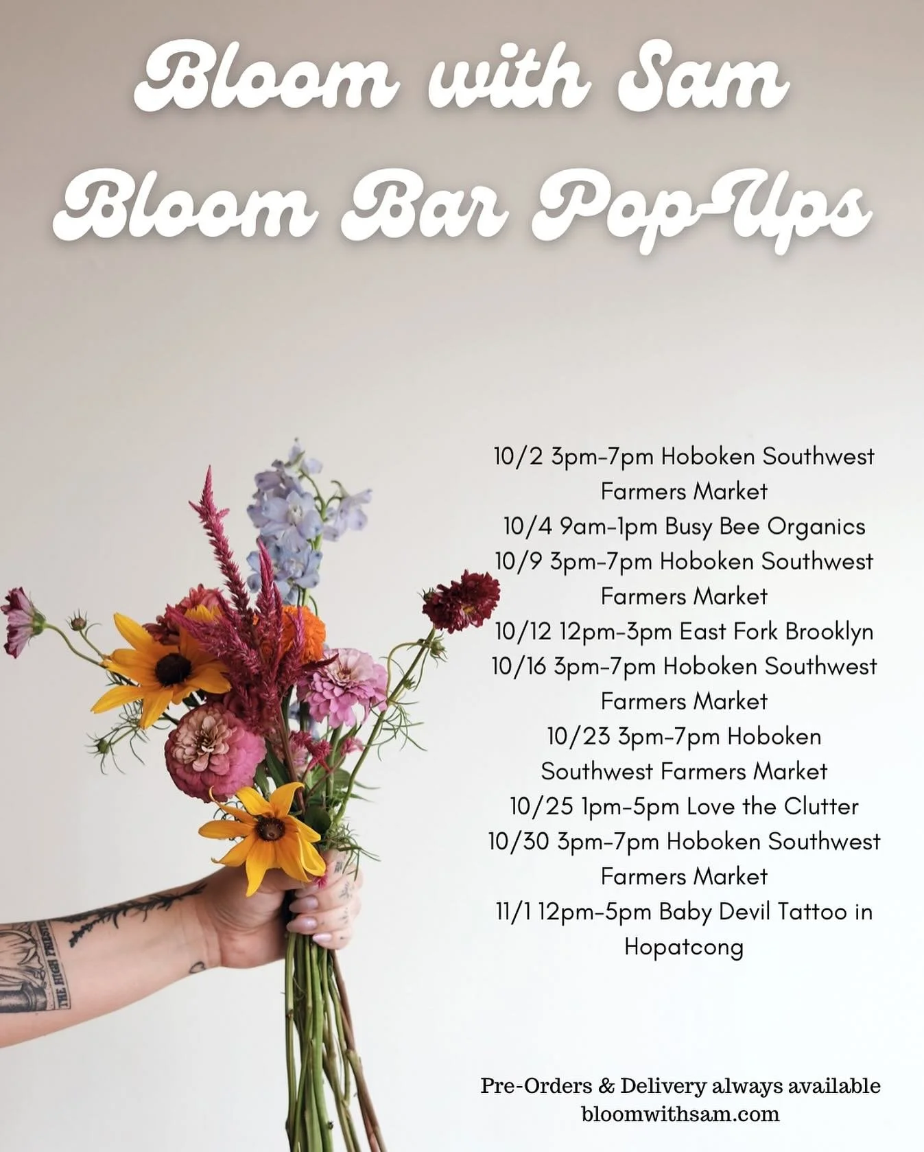 October is just around the corner and I&rsquo;m excited for  fun pop-ups in new places! Also, I&rsquo;ll be at the Thursday @hobokenfarmersmarket EVERY WEEK to close out the market season! Can&rsquo;t wait to see you out there somewhere to help you c