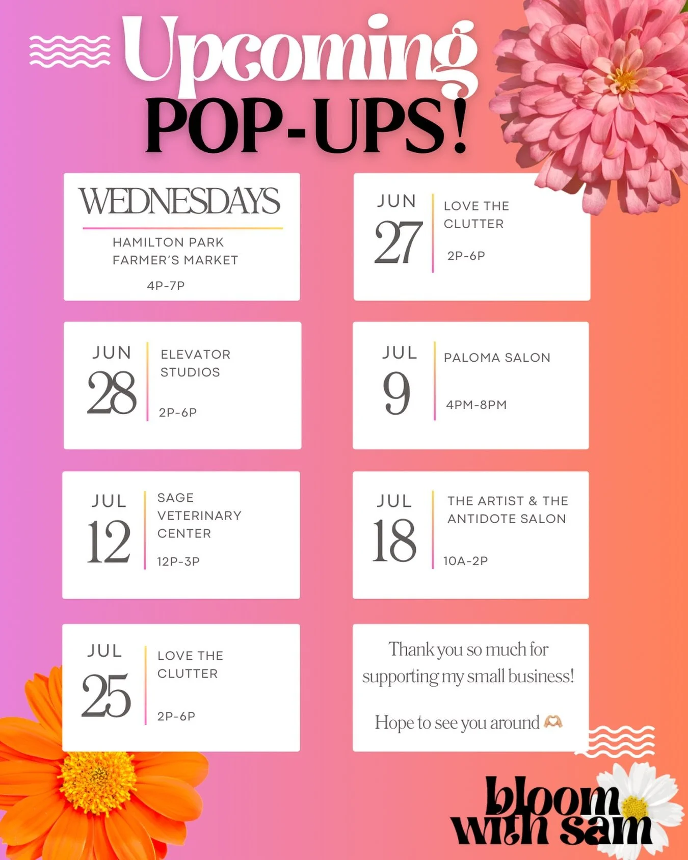 Summa summa summatime!!! 

Some of my favorite types of flowers are about to begin popping out of their shells and I can&rsquo;t wait to share them with you!

Come see me somewhere soon, bring your pup, get some hugs, and check out amazing small busi