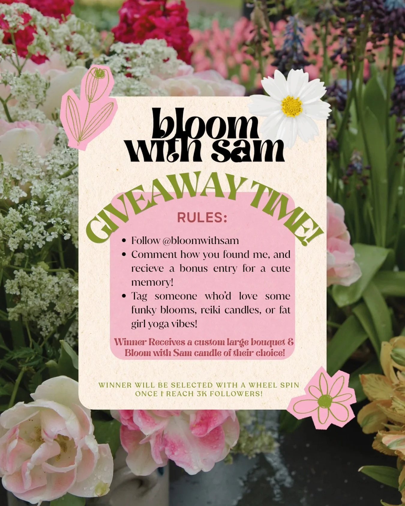 What&rsquo;s a little follower boost giveaway post on a Monday morning?!

I&rsquo;m so happy you&rsquo;re all here - growing with me, helping me spread flowers to the people, letting me bring color and scented magic candles into your homes, and trust