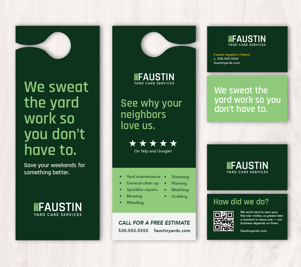 Faustin Yard Care — A clean, approachable brand designed to stand out locally and build trust with homeowners.