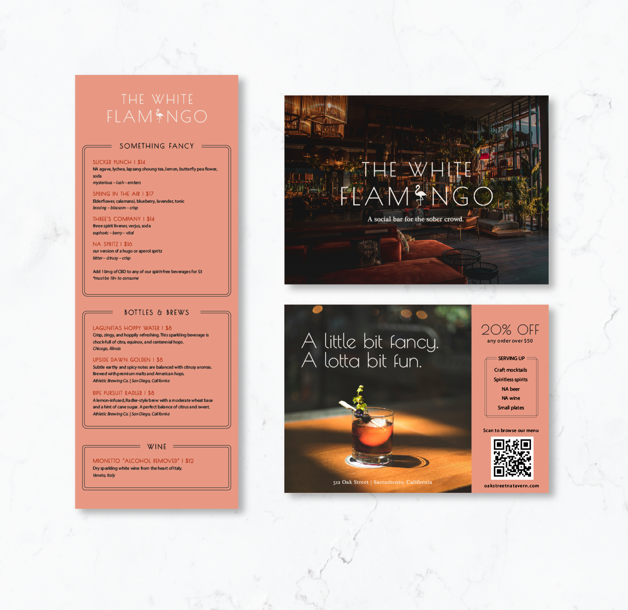 The White Flamingo — An elevated yet playful brand that captures the atmosphere of the space and invites people in.