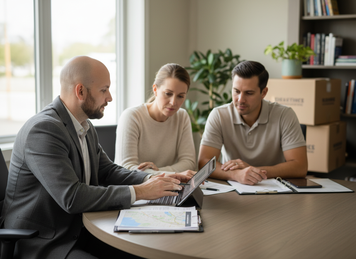 A married couple meeting with an evaluator