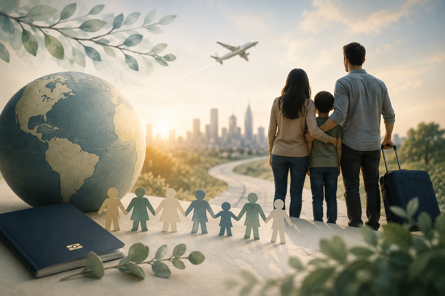 A family arriving to the United States