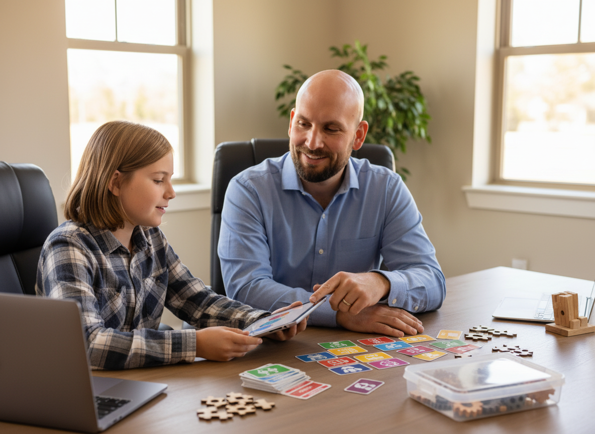 An elementary student being evaluated