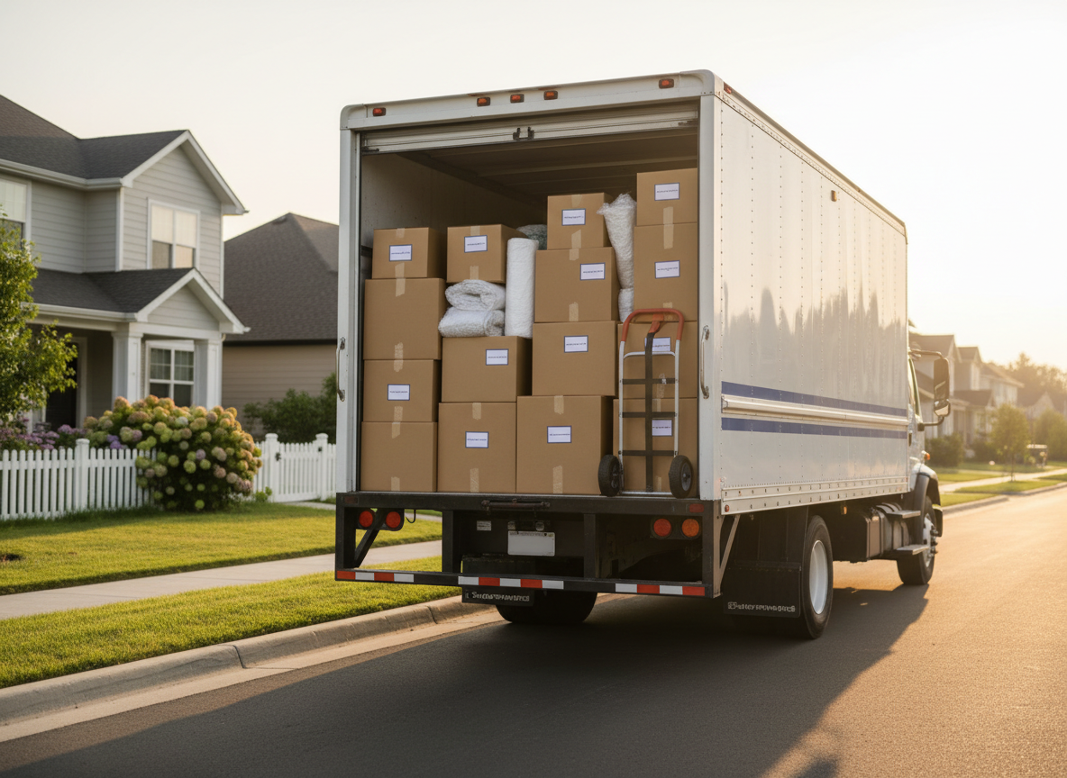 A moving truck full of boxes
