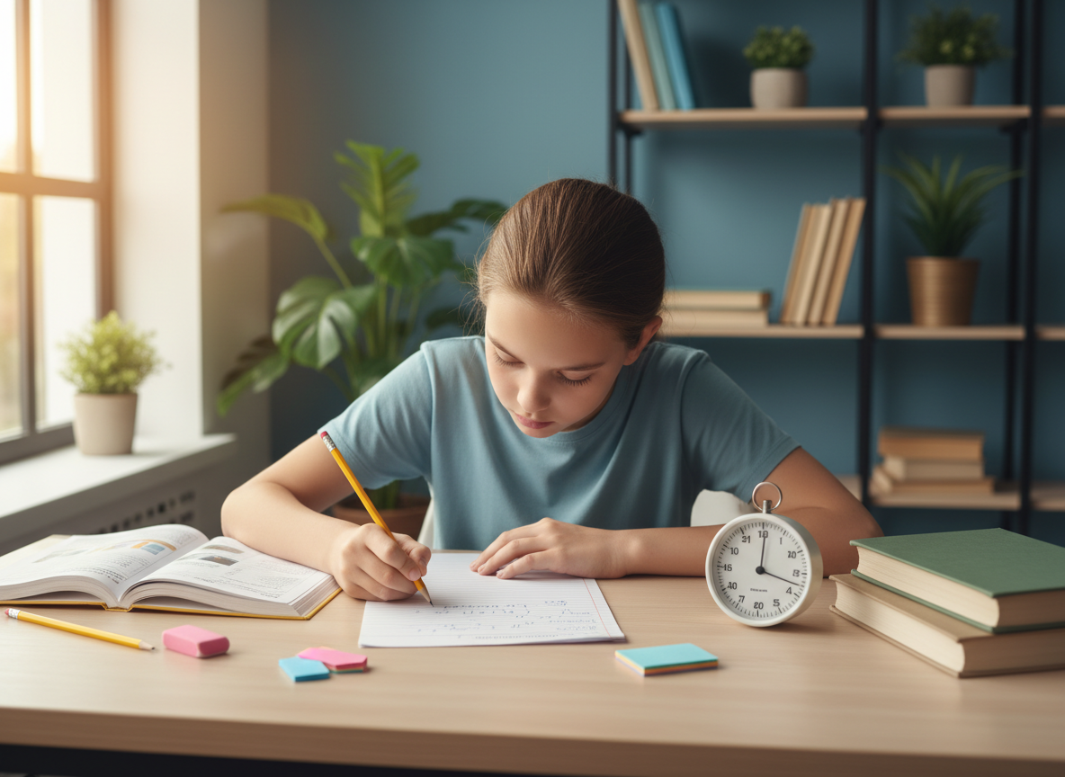 An elementary student taking a test