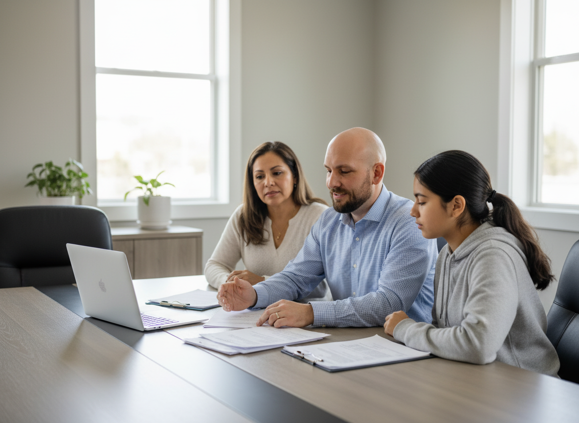People reviewing IEP papers at a desk