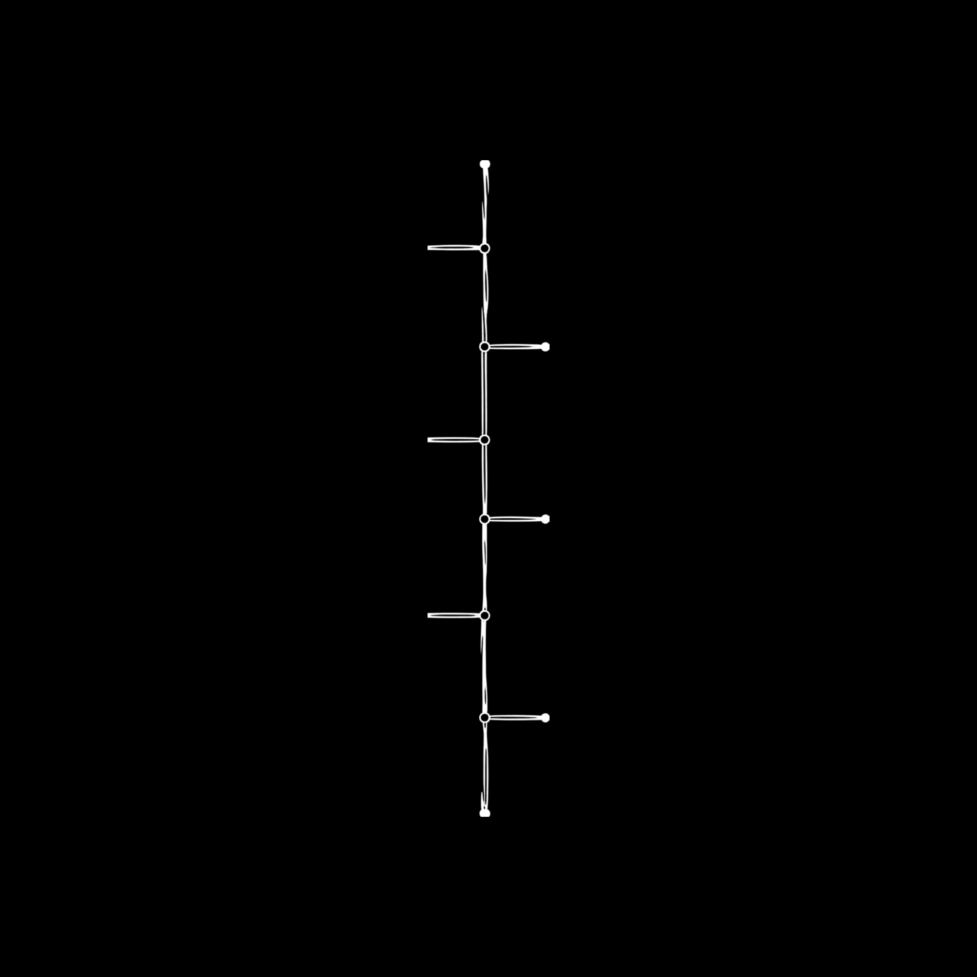 Vertical timeline with branches on a black background, illustrating chronological events or stages.