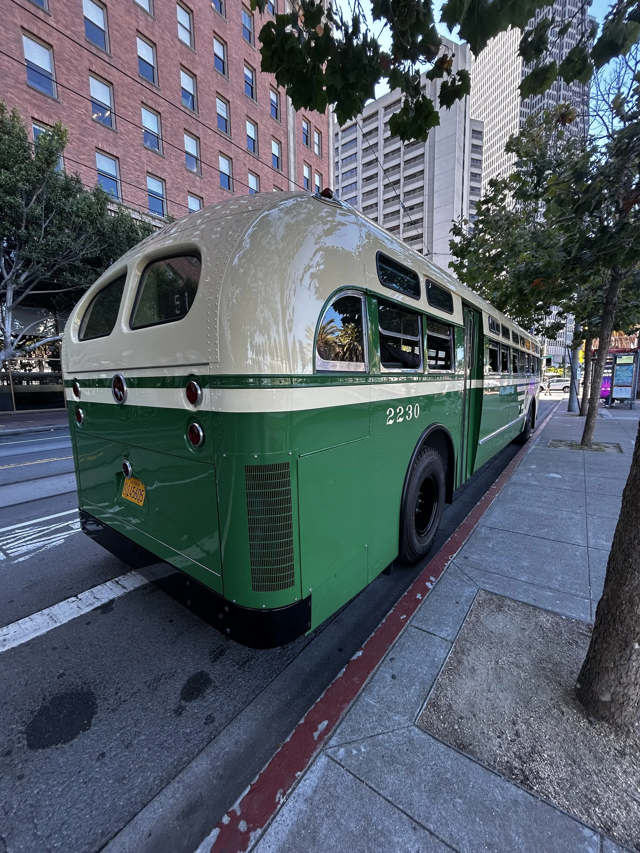 vintage Muni bus by Embarcadero Plaza