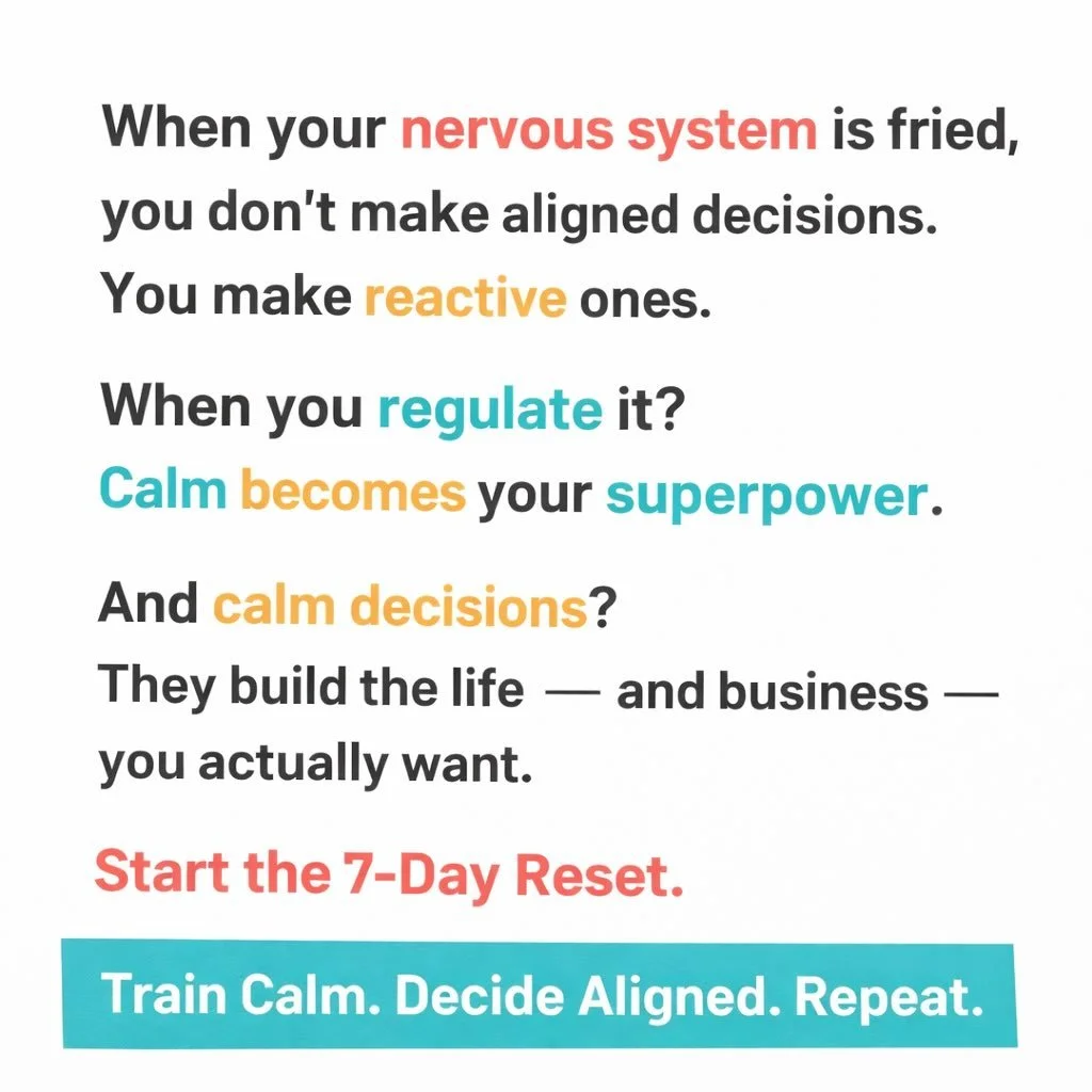 When your nervous system is fried, you don&rsquo;t make aligned decisions.
You make reactive ones.

That&rsquo;s how we end up saying yes when we mean no.
Staying when we should move.
Freezing when we need to act.

Calm isn&rsquo;t passive.
Calm is p