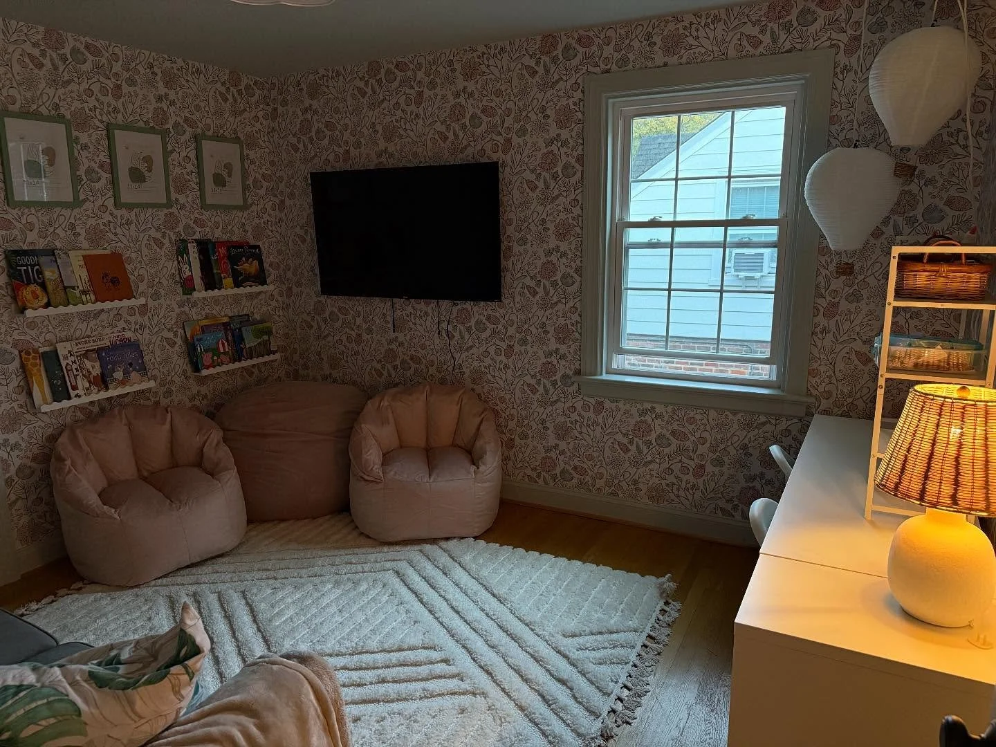 It was a pleasure turning this old storage room into a joyful space for 3 little girls to play, read, watch movies, and craft. We were prioritizing speed over design here, but I love how it turned out. &gt;&gt;Swipe for before.