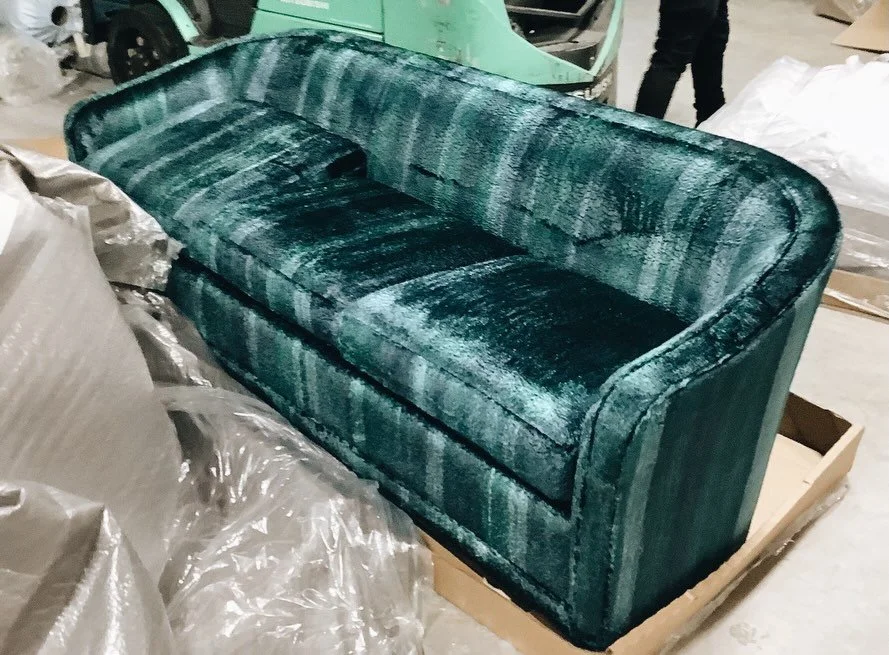 These custom @kravet sofas in a peacock ombr&eacute; fabric were a leap of faith for this client. We are both so glad she took my hand and jumped. I can&rsquo;t wait to capture this entire project later this summer.
