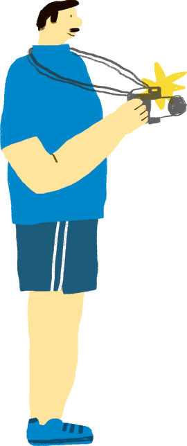 Character illustration of a tourist holding a camera