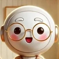 Cartoon robot with glasses, big eyes, and a happy expression.