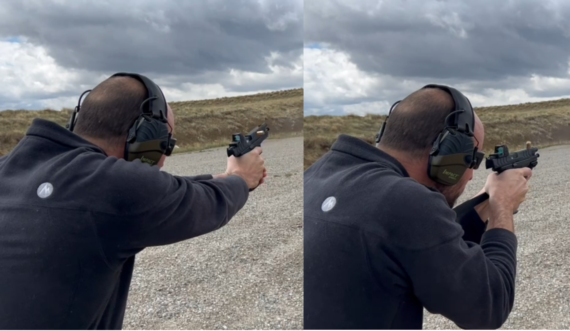 Side by side muzzle rise comparison, with and without stock installed