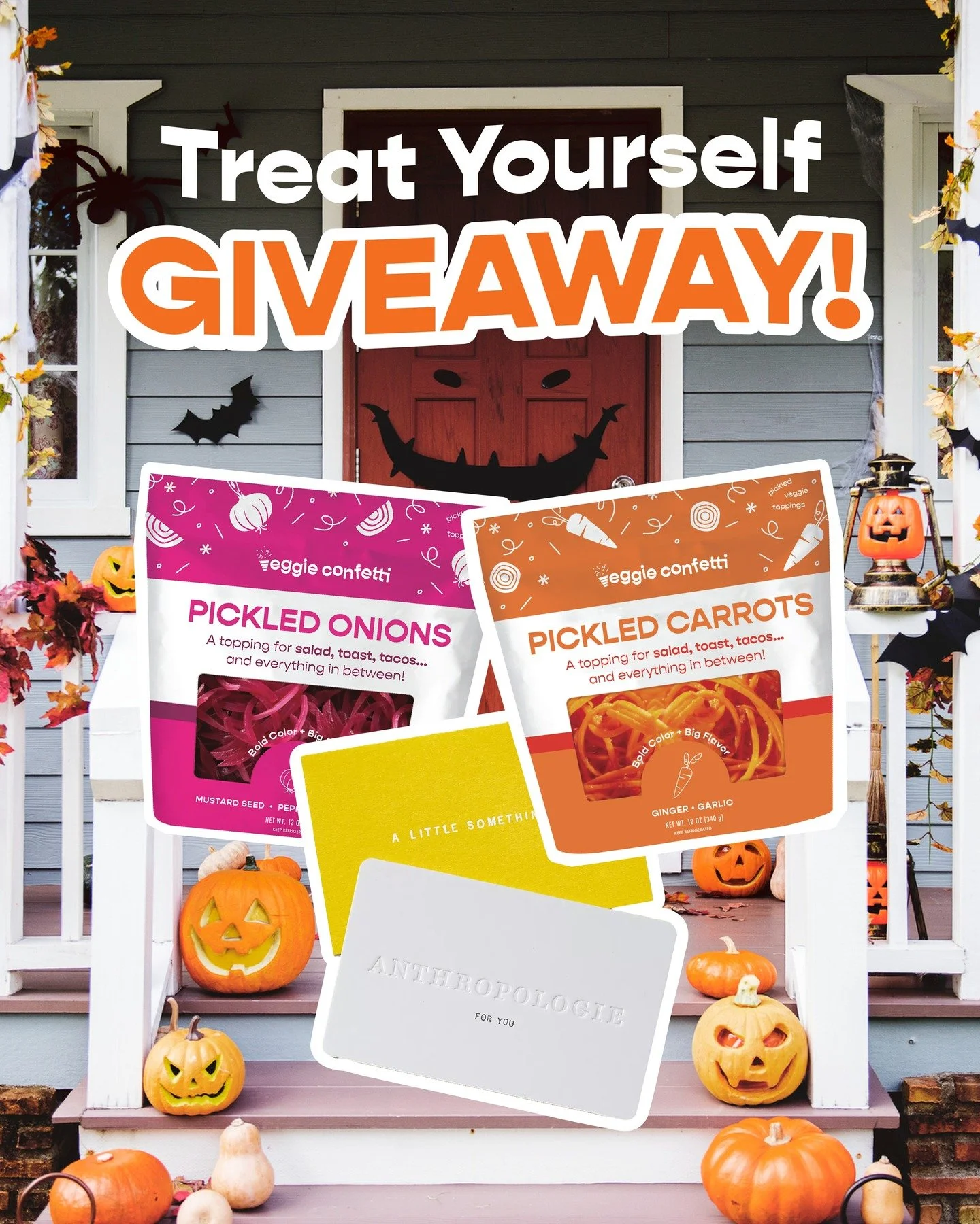 🎃TREAT YOURSELF GIVEAWAY🎃
 
No tricks here - just treats. Well maybe some tricks, because we have the ultimate treat– easy, bold, delicious meal toppers AND an Anthropologie gift card! Hosting can be hard, but we’re here to help make it