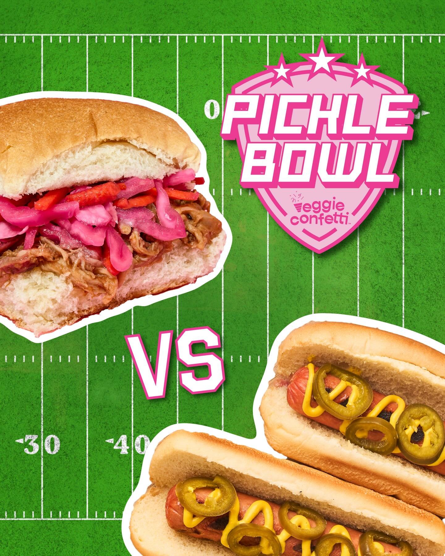🎉Pickle Bowl Match-up #1🎉
&nbsp;
Hotdog with Picked Jalapenos vs. Slider with Pickled Rainbow Slaw - You call the play!
&nbsp;
Don&rsquo;t forget you could win Veggie Confetti product and swag easily by playing along!