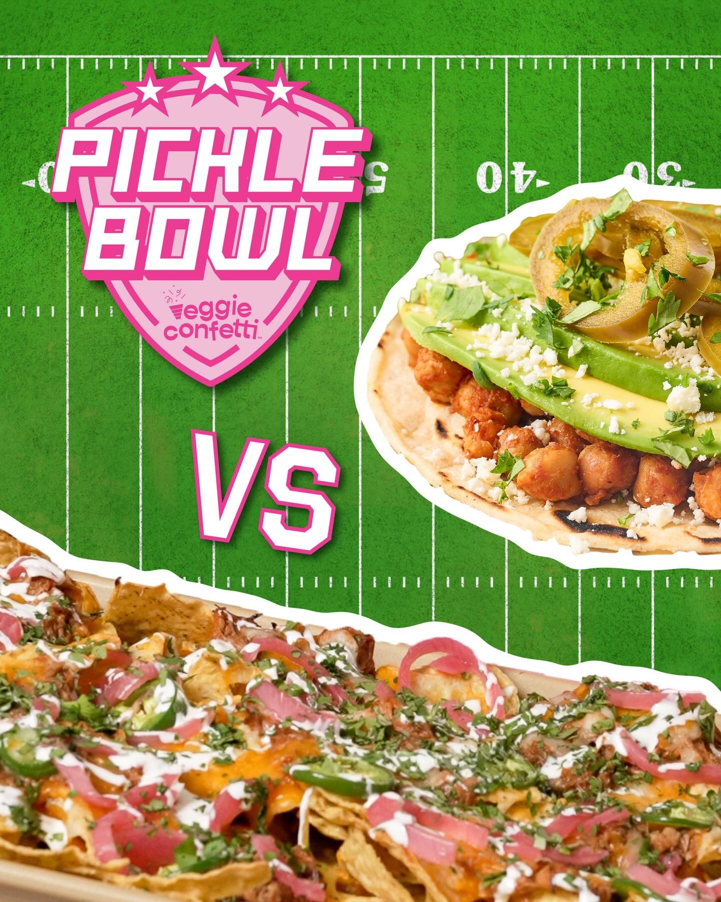 🎉Pickle Bowl Match-up #2🎉
&nbsp;
Taco with Pickled Jalapenos vs Nacho with Pickled Onions &ndash; Who do you got?
&nbsp;
Reminder! You can win Veggie Confetti product and swag easily by playing along!