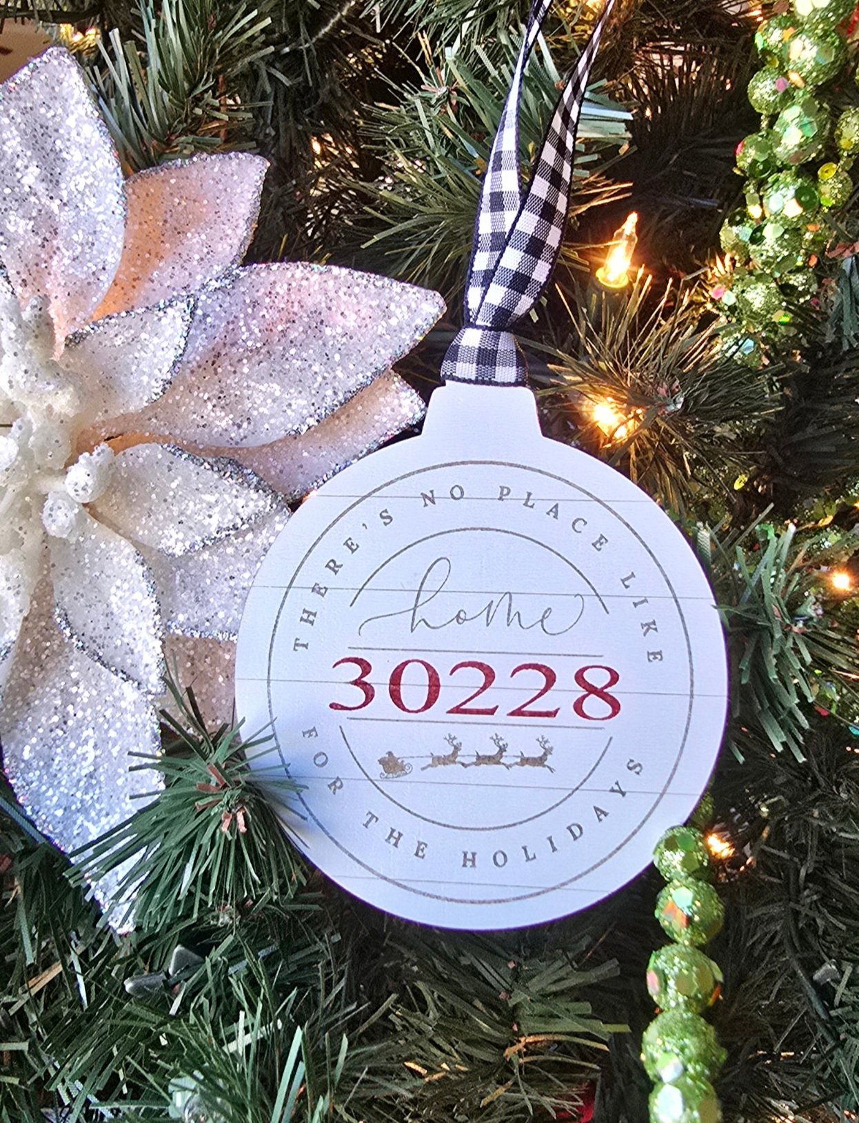 Personalized Wooden Christmas Ornament – Custom Zip Code “There’s No Place Like Home” Laser Engraved Holiday Gift