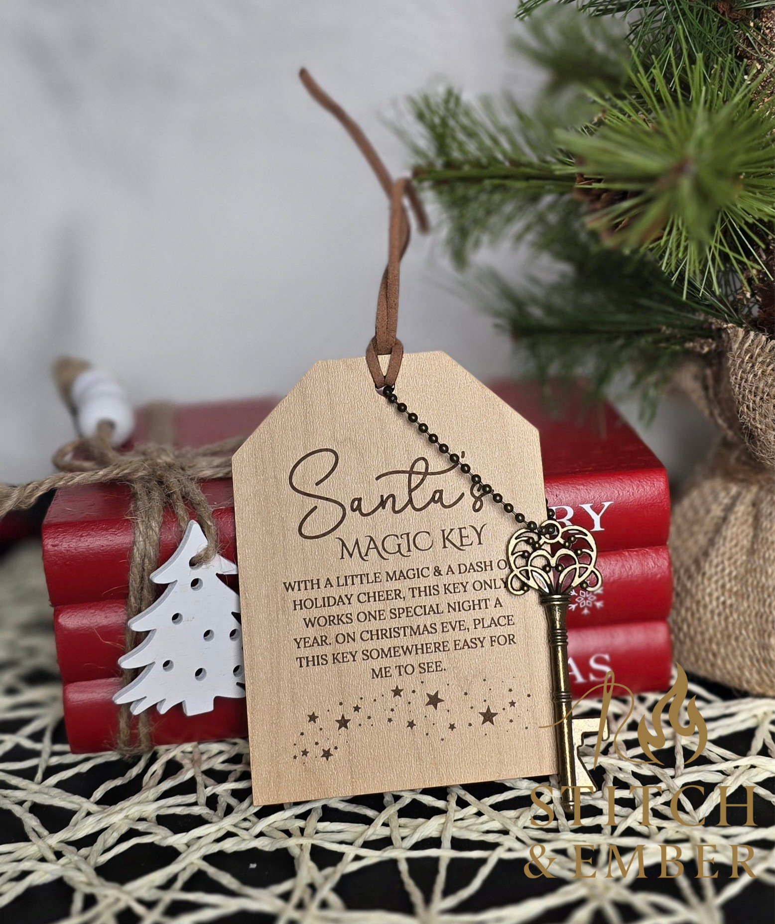 Santa’s Magic Key | Laser Engraved Christmas Keepsake Tag with Ornamental Key by Stitch & Ember