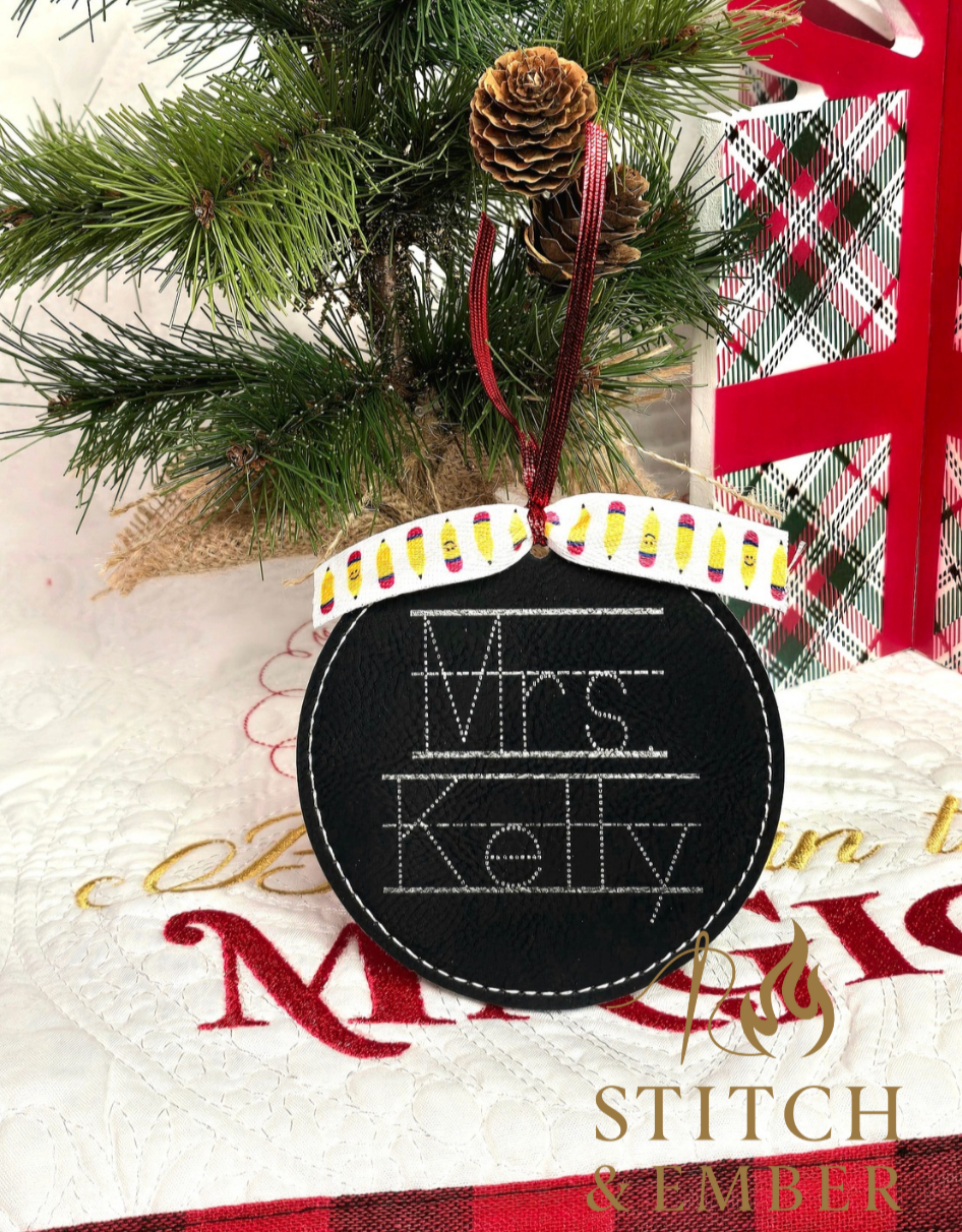 Custom Engraved Leatherette Teacher Ornament