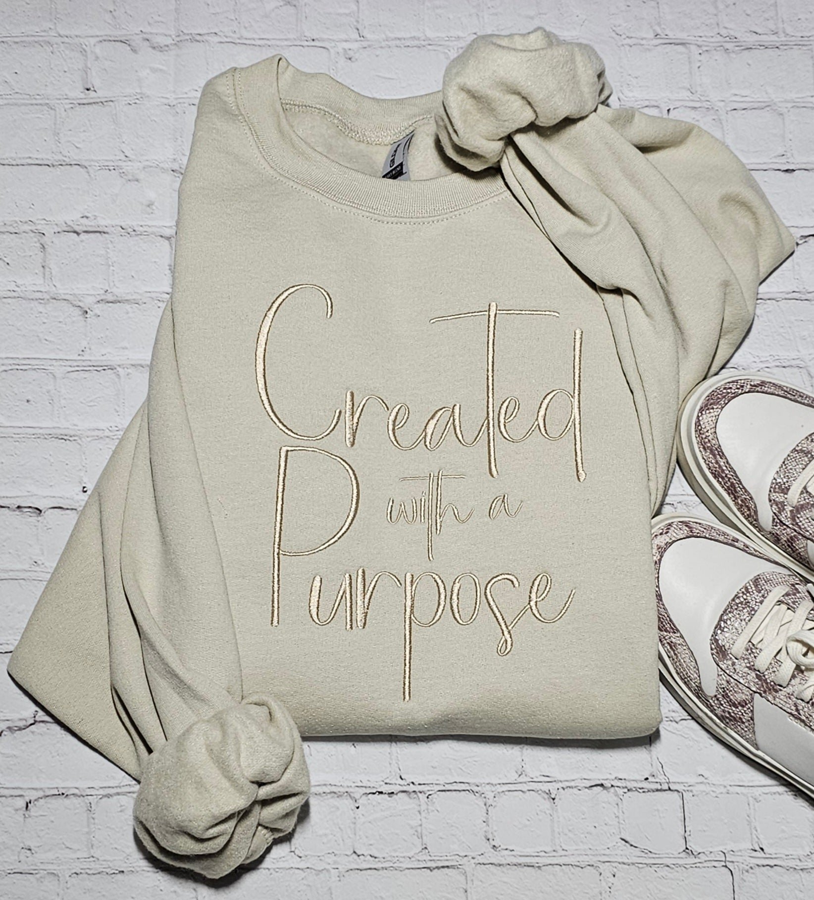 “Created with a Purpose” Embroidered Sweatshirt – Monochrome Cotton Blend Unisex Fit