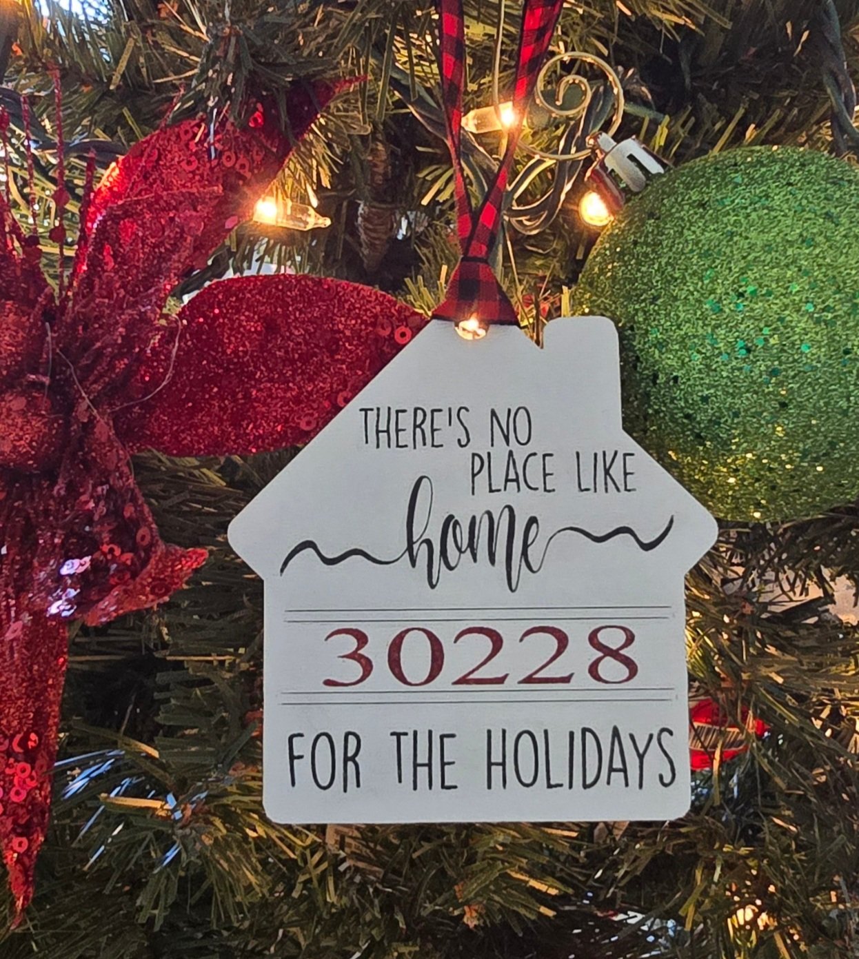 Custom Laser Engraved Wooden Christmas Ornament – "There's No Place Like Home" with Zip Code – Personalized Holiday Gift