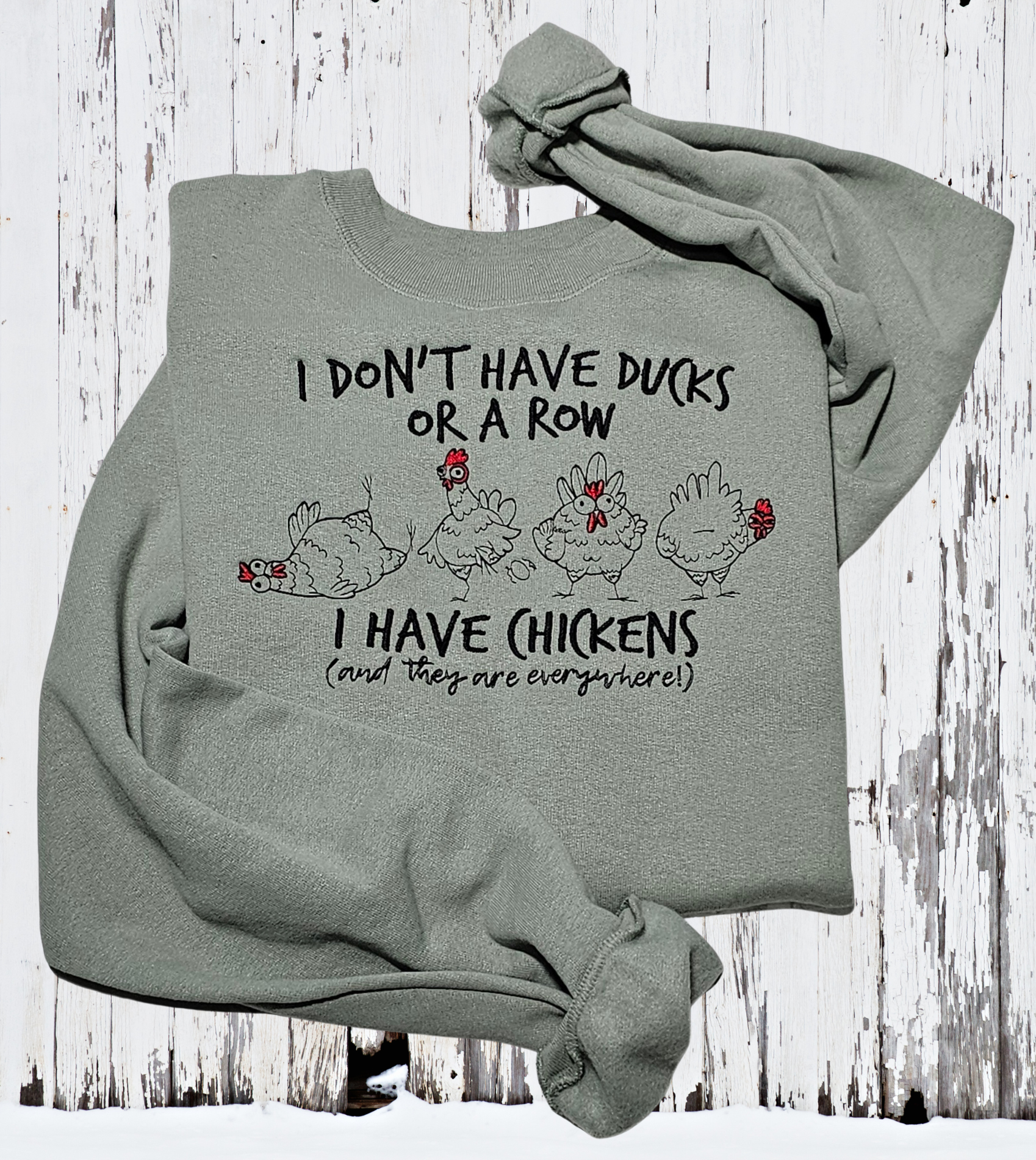 Whimsical Chickens Everywhere Embroidered Sweatshirt