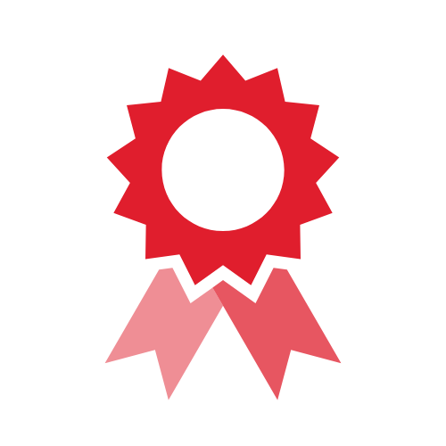 Red award ribbon with a circular center and two hanging ribbon tails