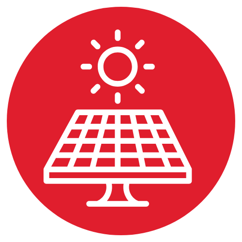 Icon of a solar panel with the sun shining above, representing solar energy or renewable energy.