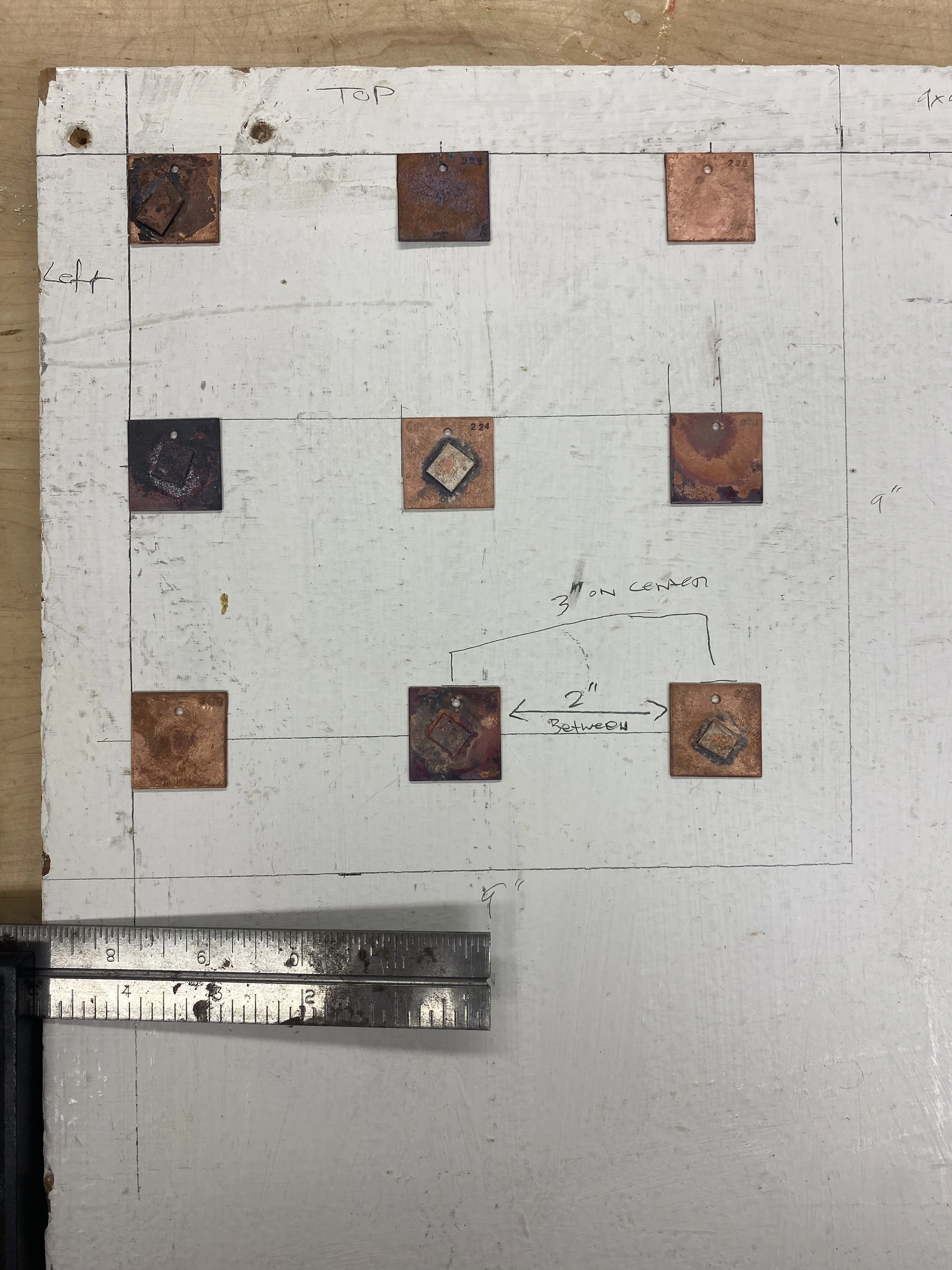 Doing math for the panel display for the samples in the painting studio wood shop