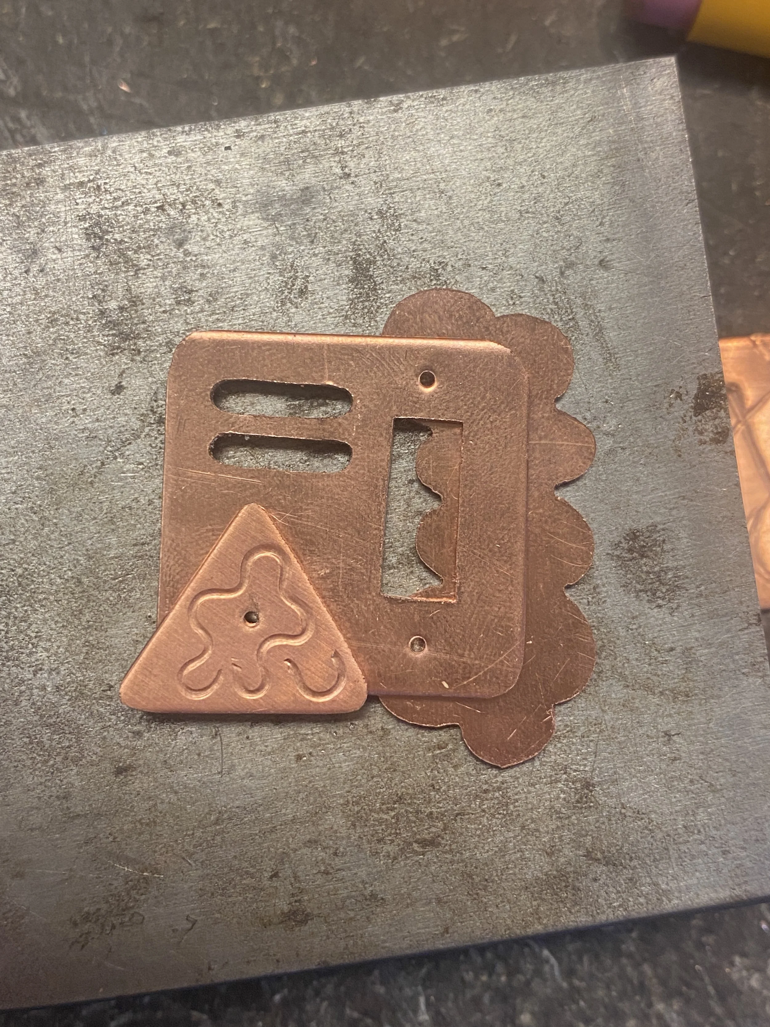 "257258260" brooch before patination and rivets