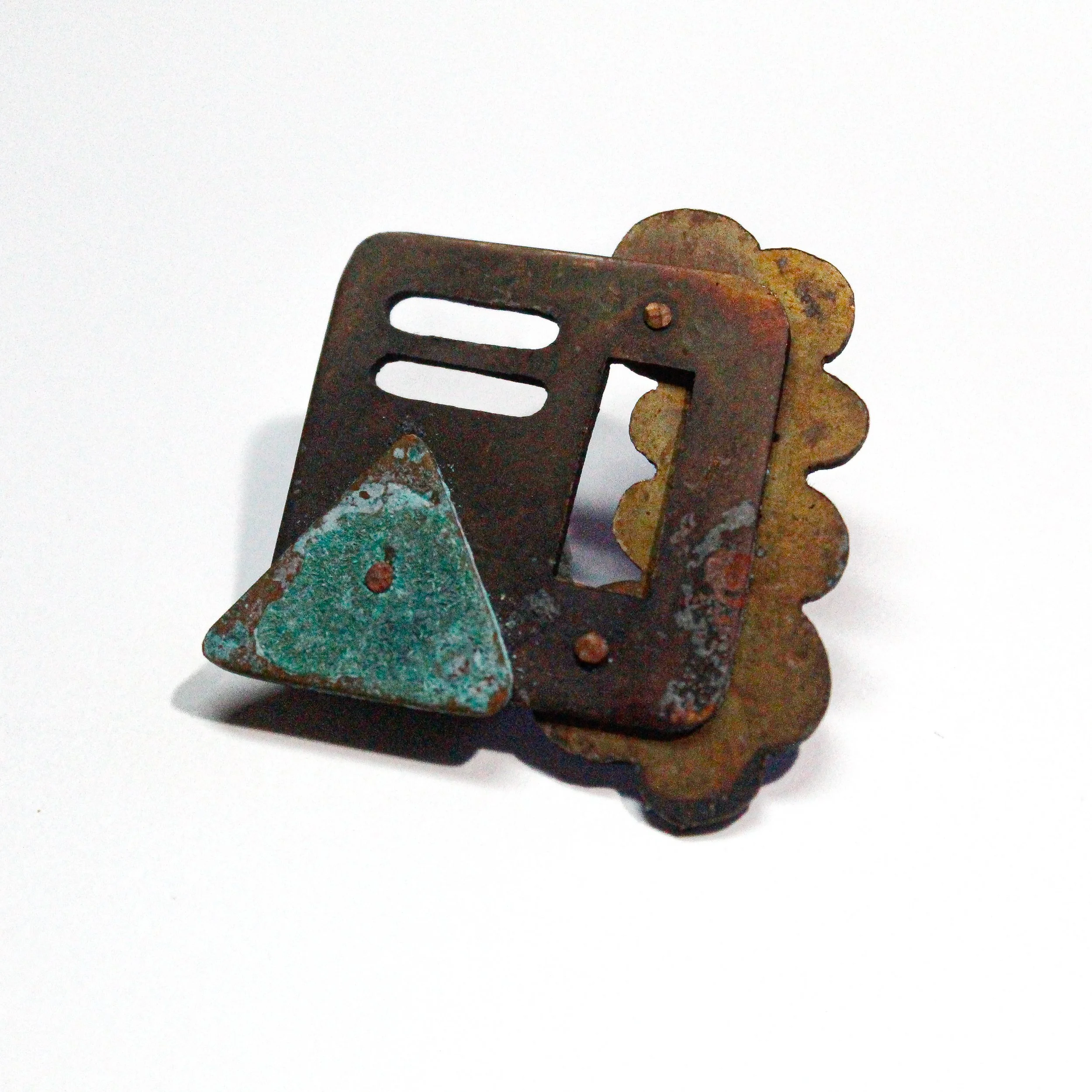 257258260 | copper, assorted immersion patination | 1.375" x 1.375" | 2024 | Angled