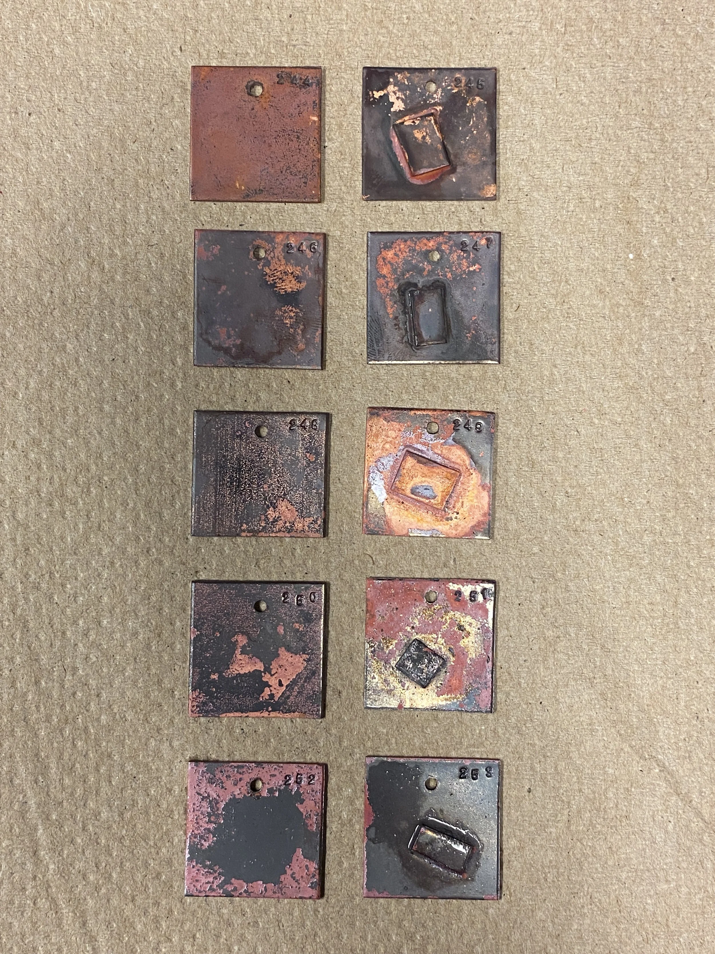 Kiln samples with and without soldered scrap