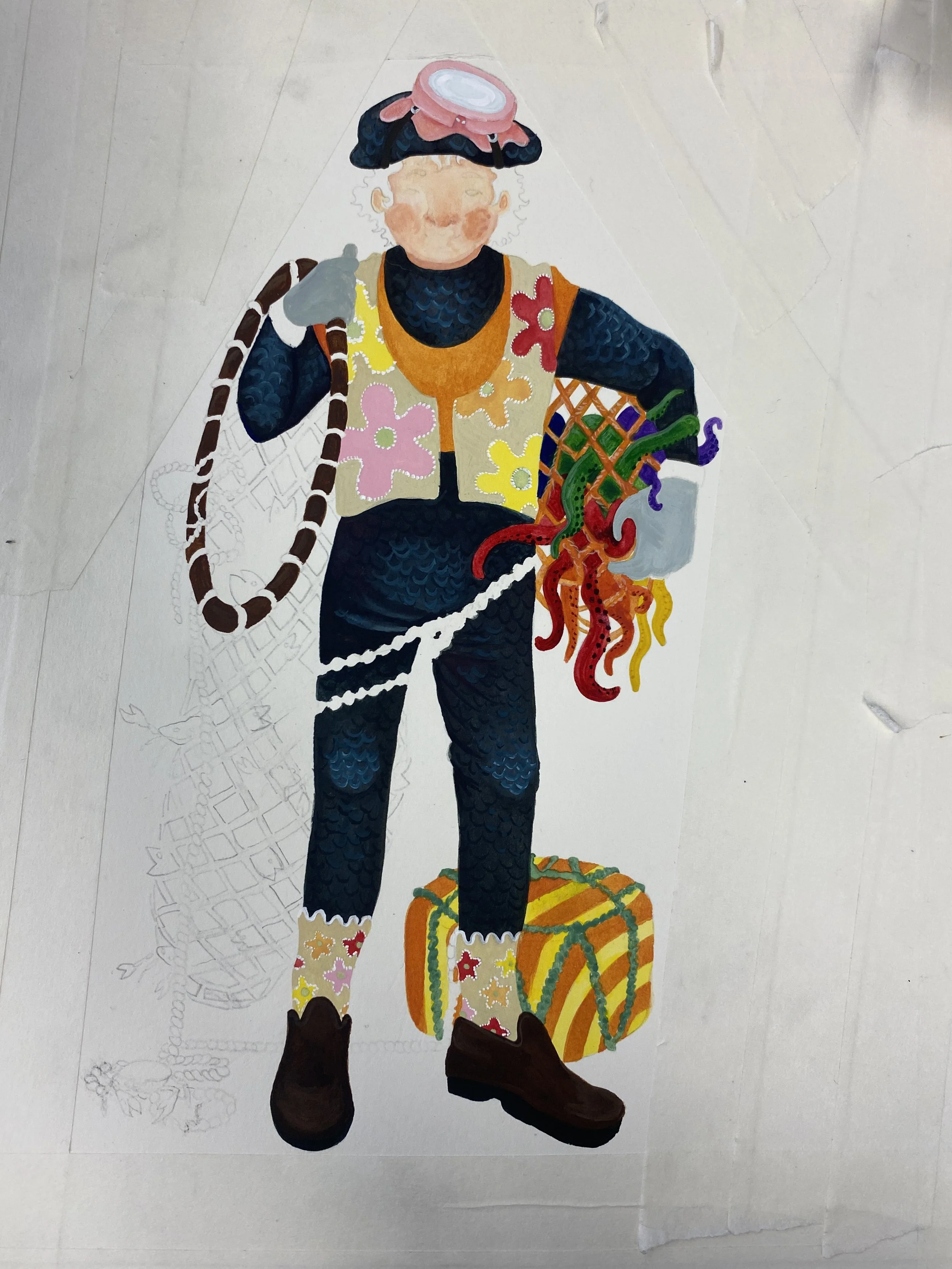 Shoes, Gloves, Scales, Details, and Netting with octopus