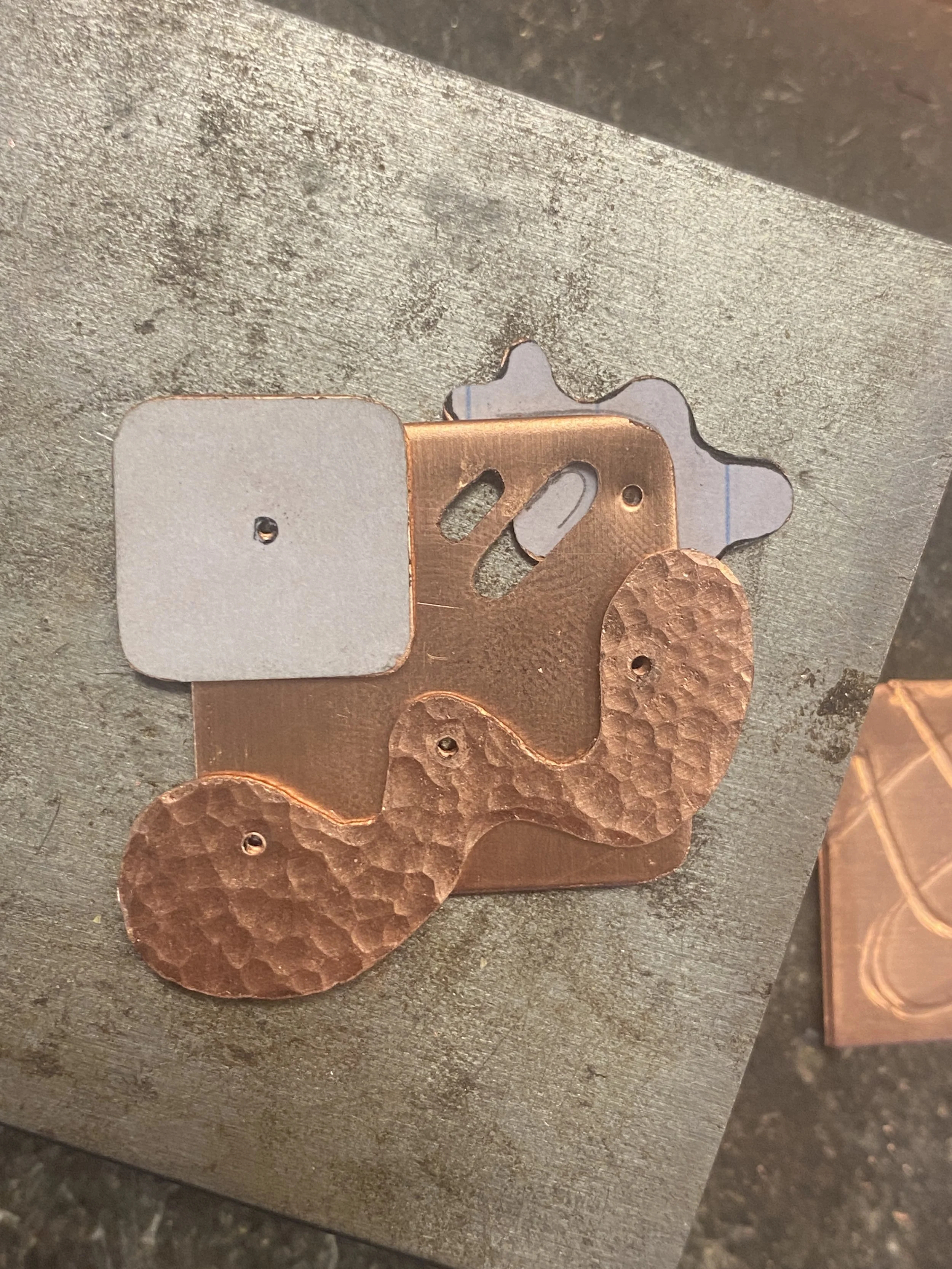 "195197231244" brooch before patination and rivets