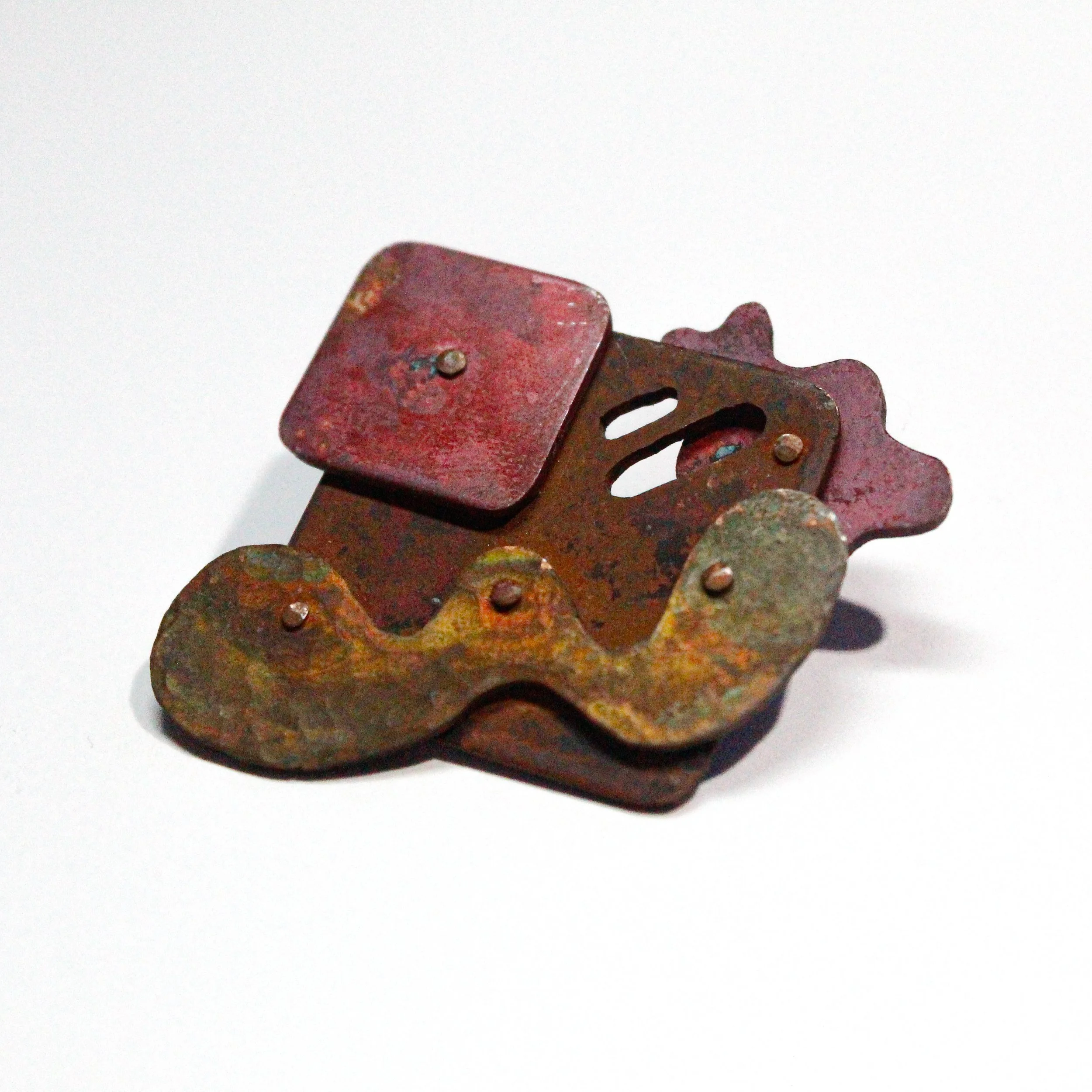 195197231244 | copper, assorted temper patination | 1.375" x 1.375" | 2024 | Angled