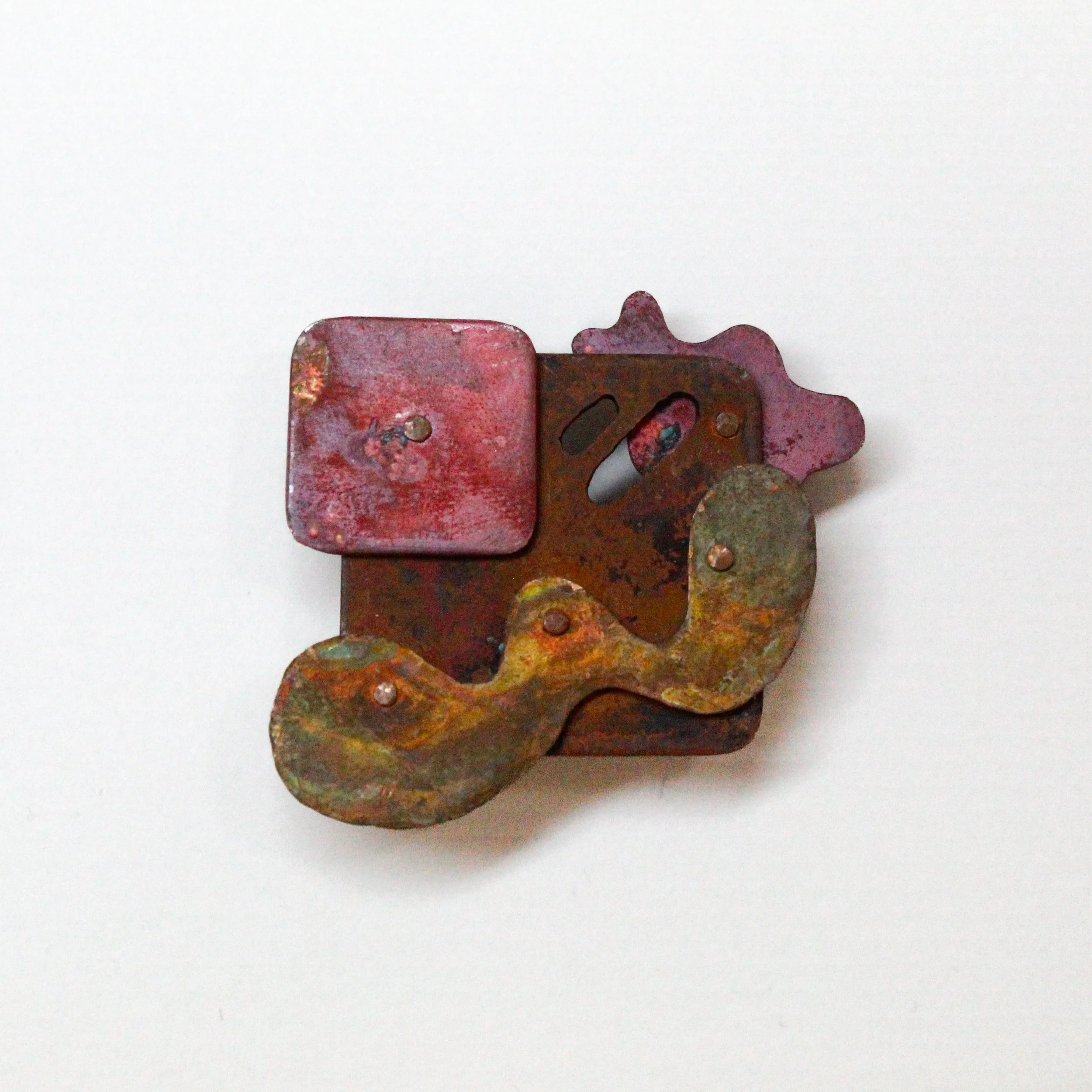 195197231244 | copper, assorted temper patination | 1.375" x 1.375" | 2024 | Front